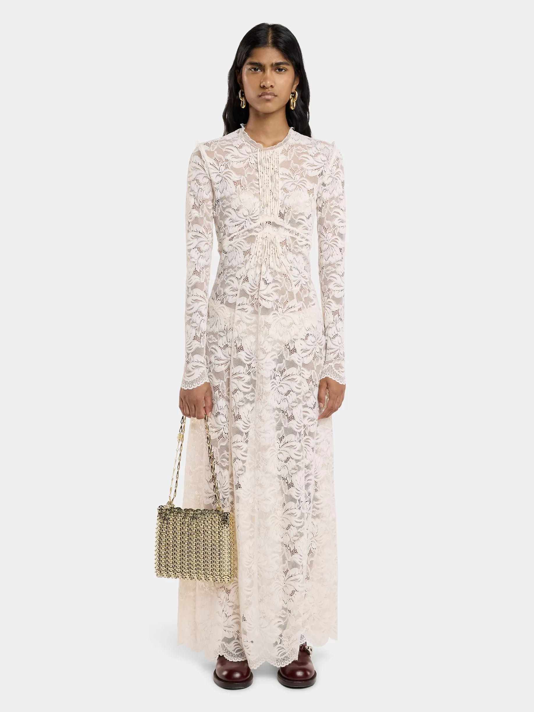 Rabanne IVORY LONG DRESS IN LACE