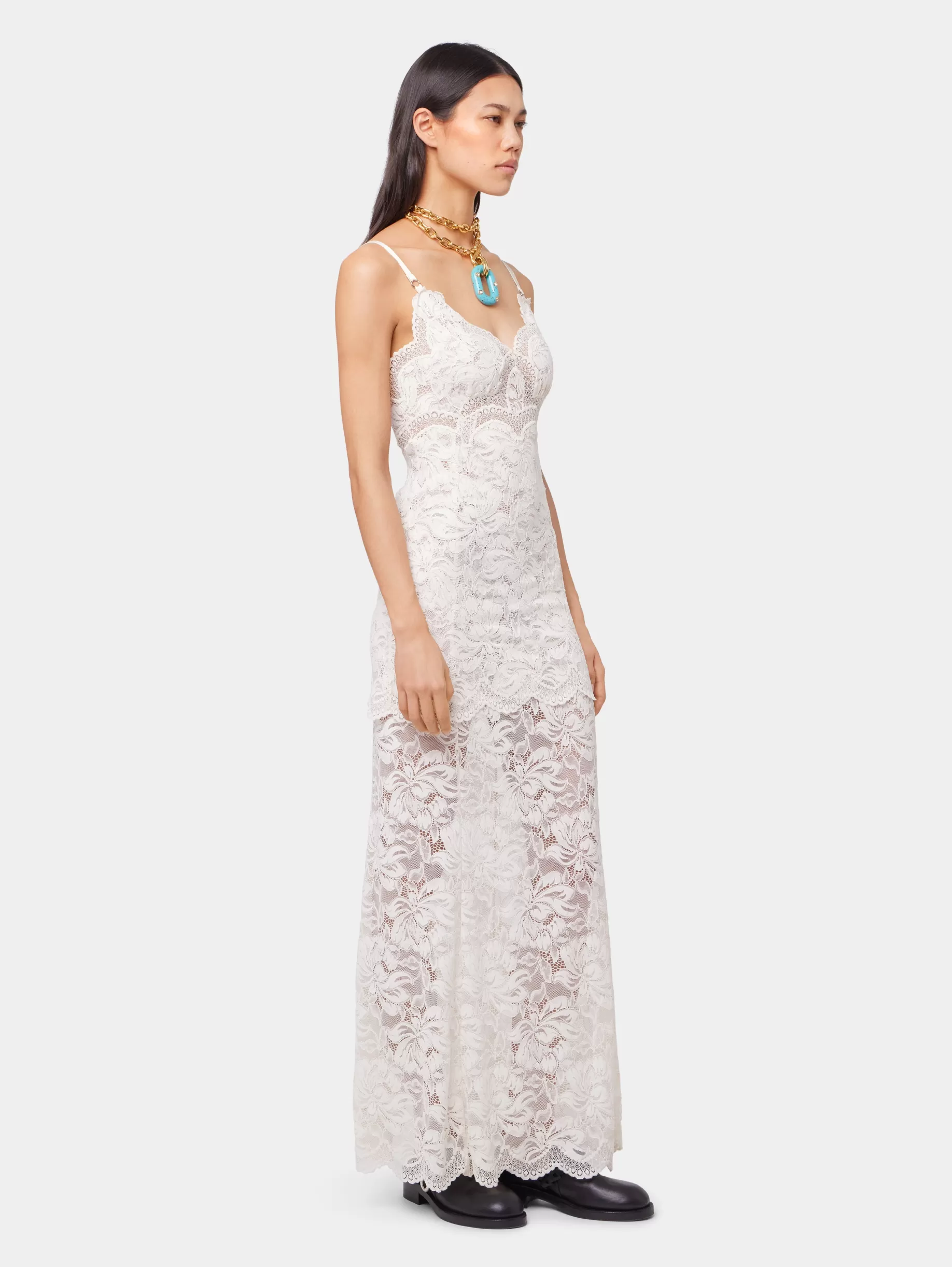 Rabanne IVORY LONG DRESS IN LACE