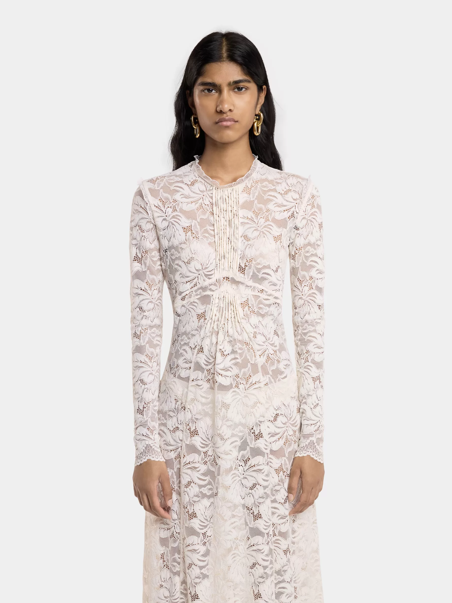 Rabanne IVORY LONG DRESS IN LACE