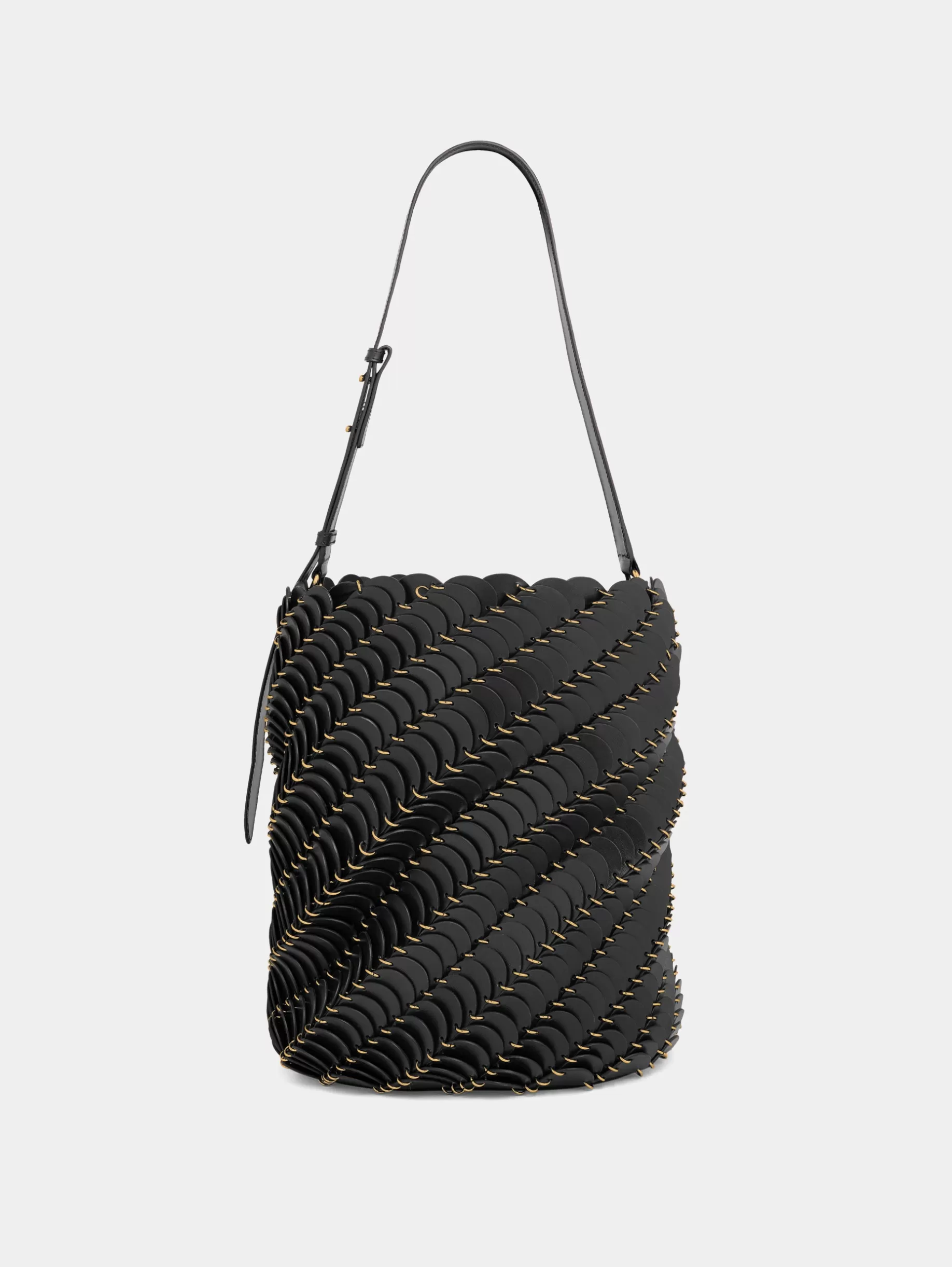 Rabanne Large Black bucket Paco bag in leather