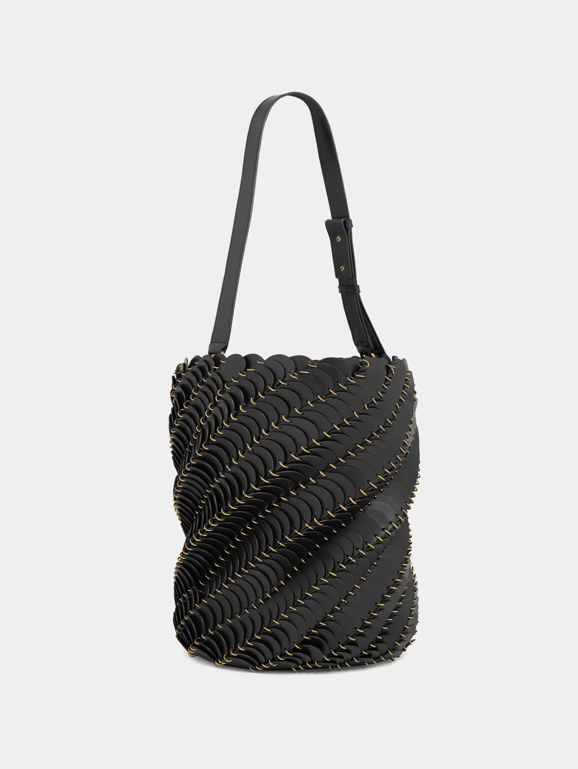 Rabanne Large Black bucket Paco bag in leather