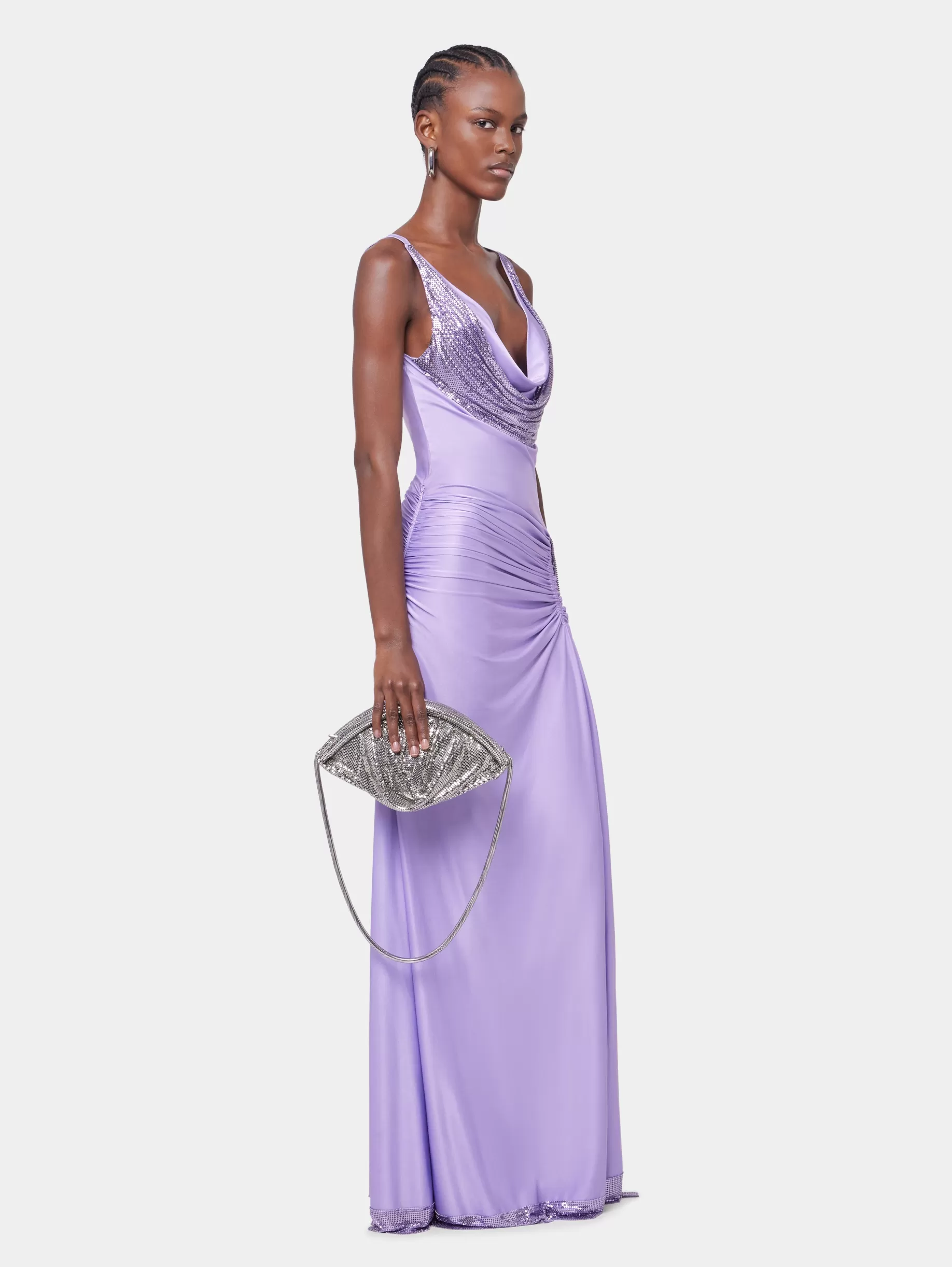 Rabanne LAVENDER LONG DRESS IN MESH AND JERSEY