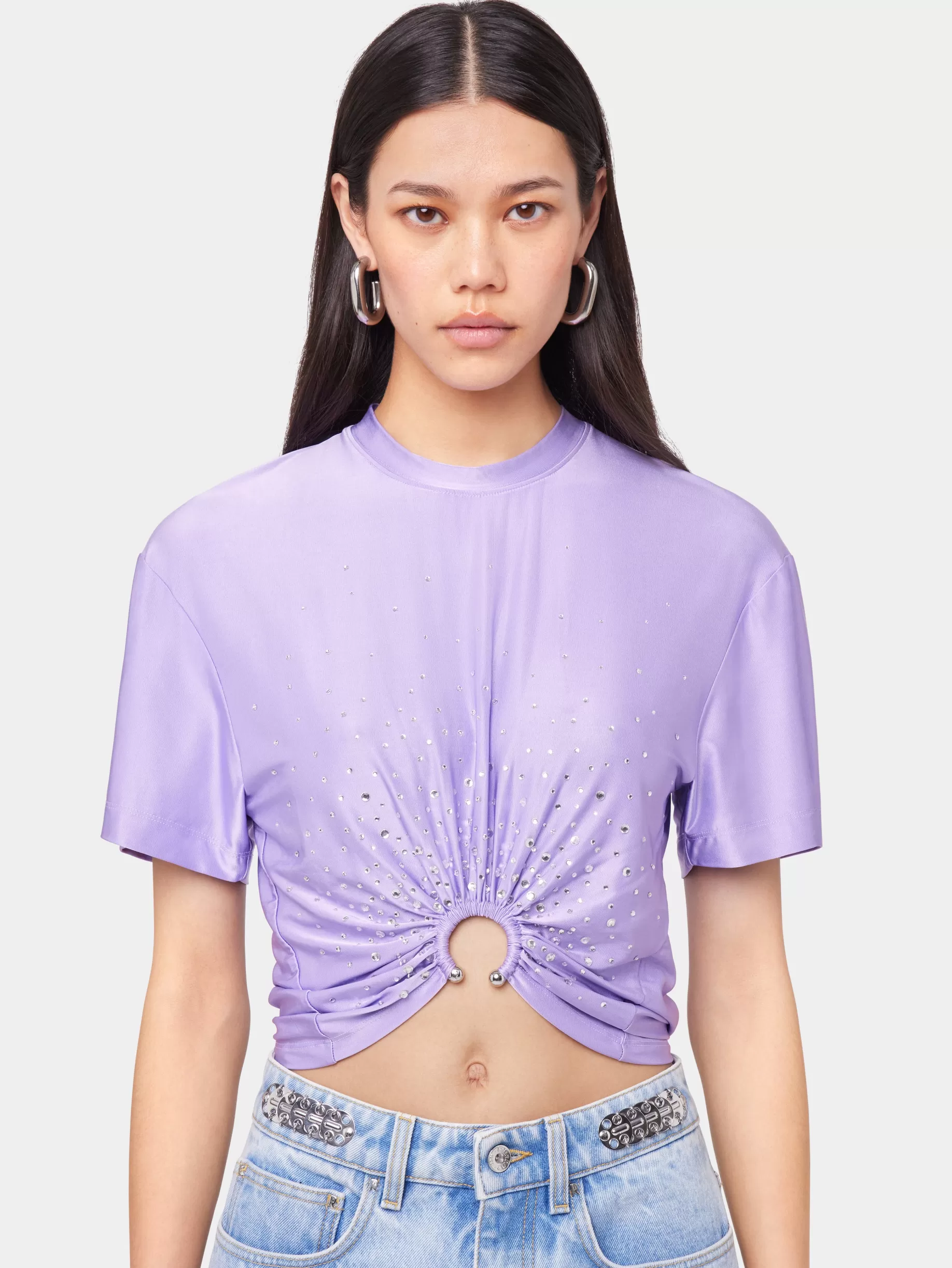 Rabanne LAVENDER PIERCING TEE-SHIRT IN JERSEY