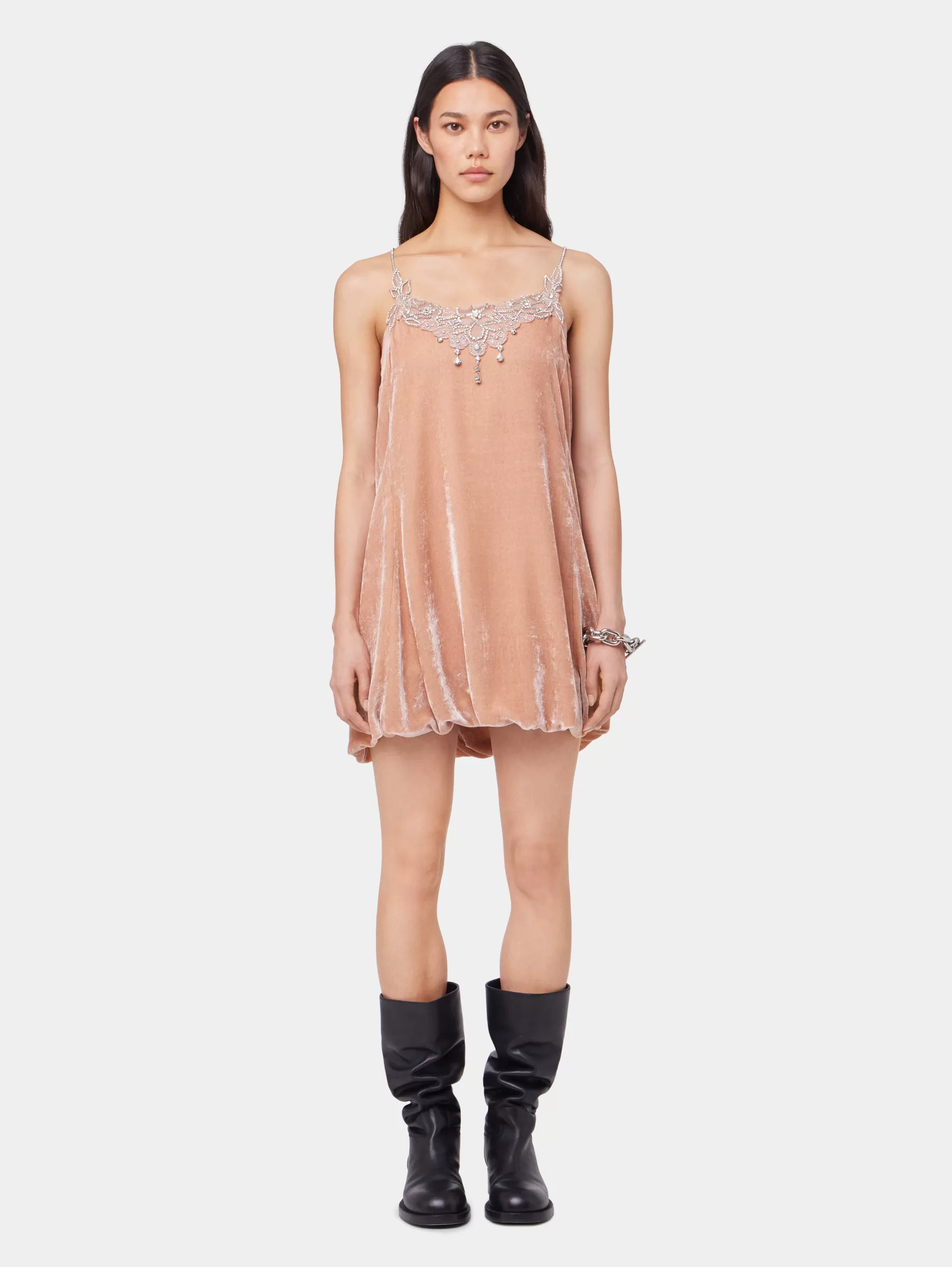 Rabanne LIGHT PINK SHORT DRESS IN VELVET