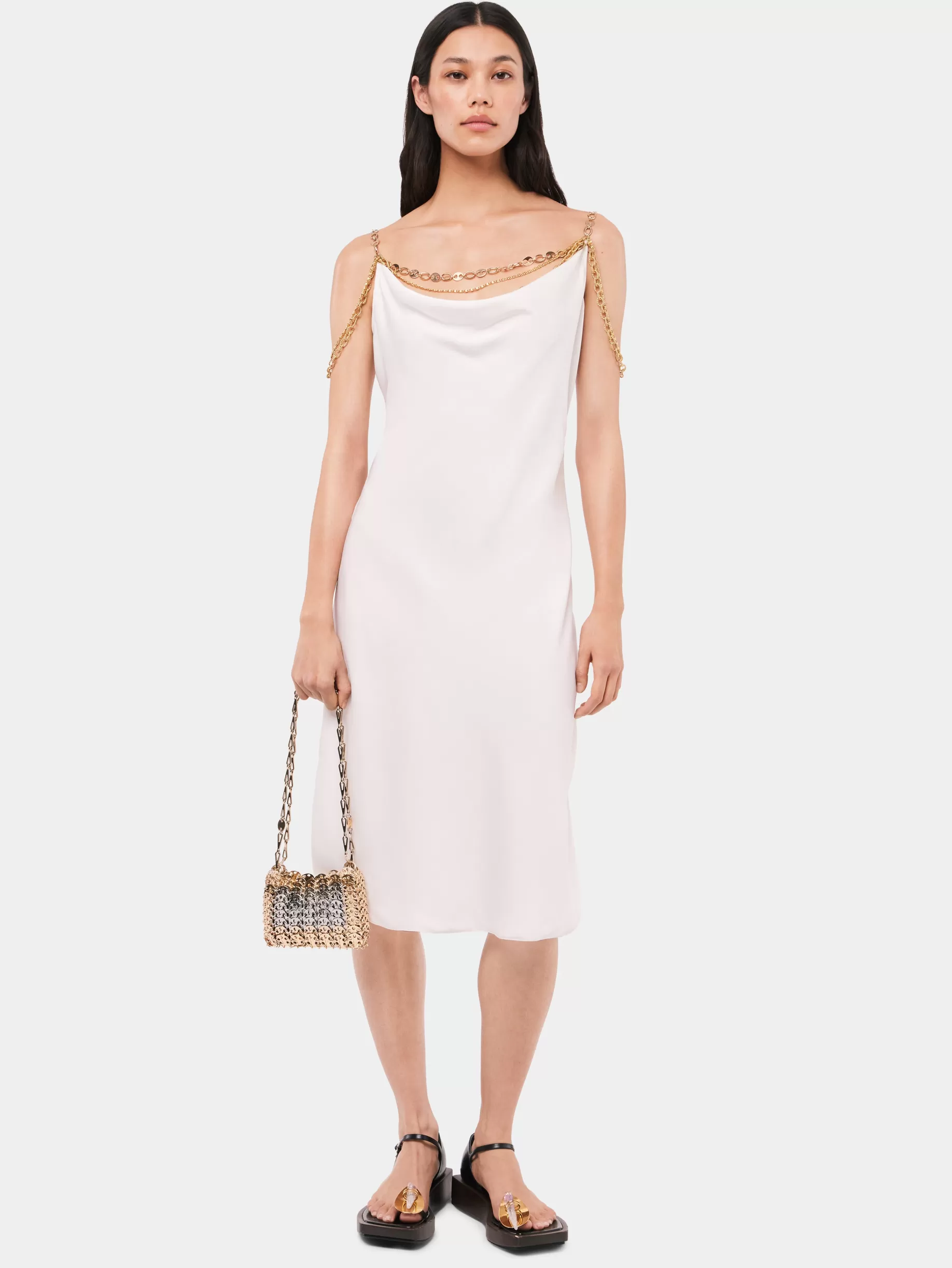 Rabanne Light white dress embellished with "eight" signature chain