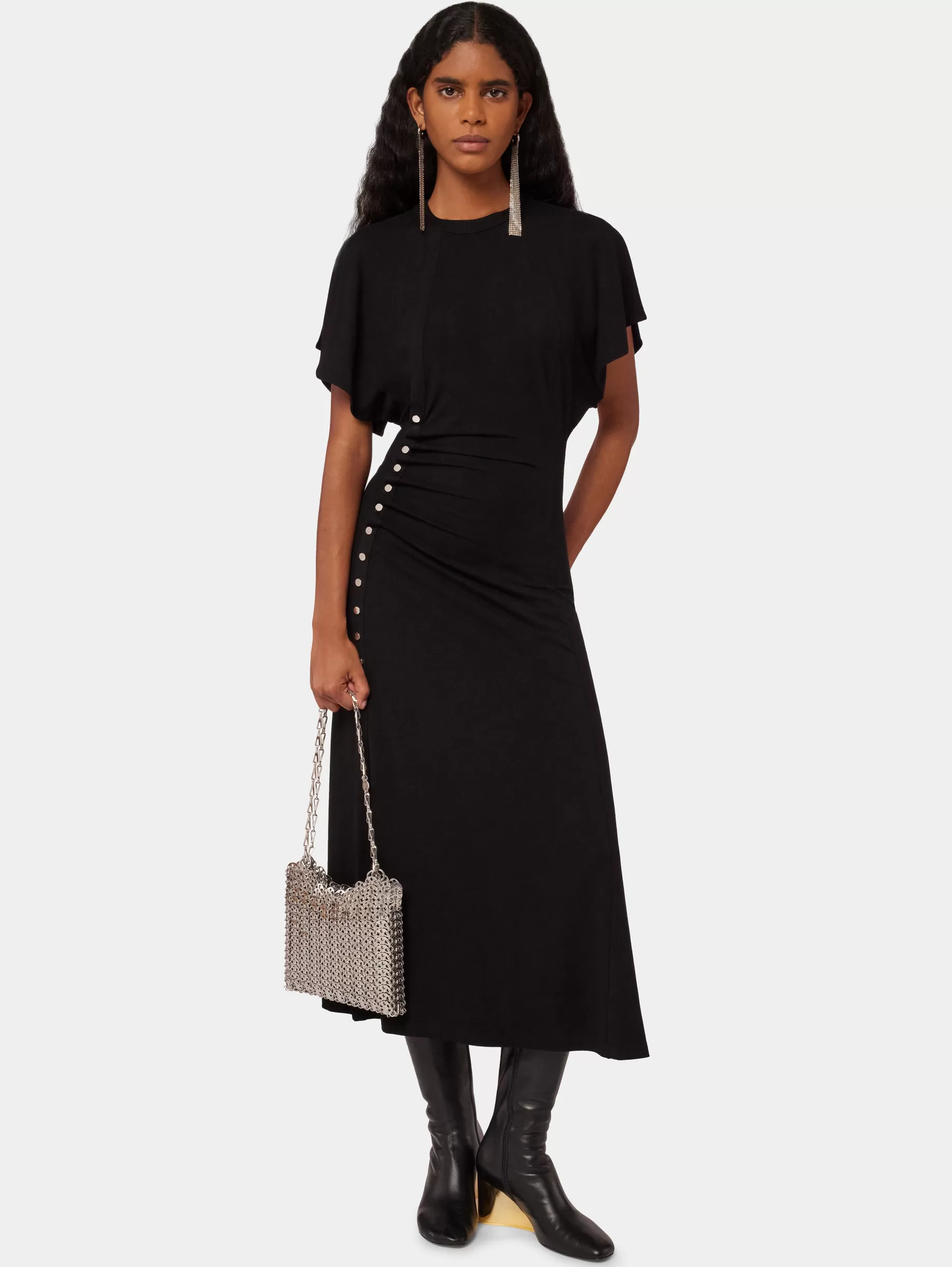 Rabanne Long black drapé pression dress