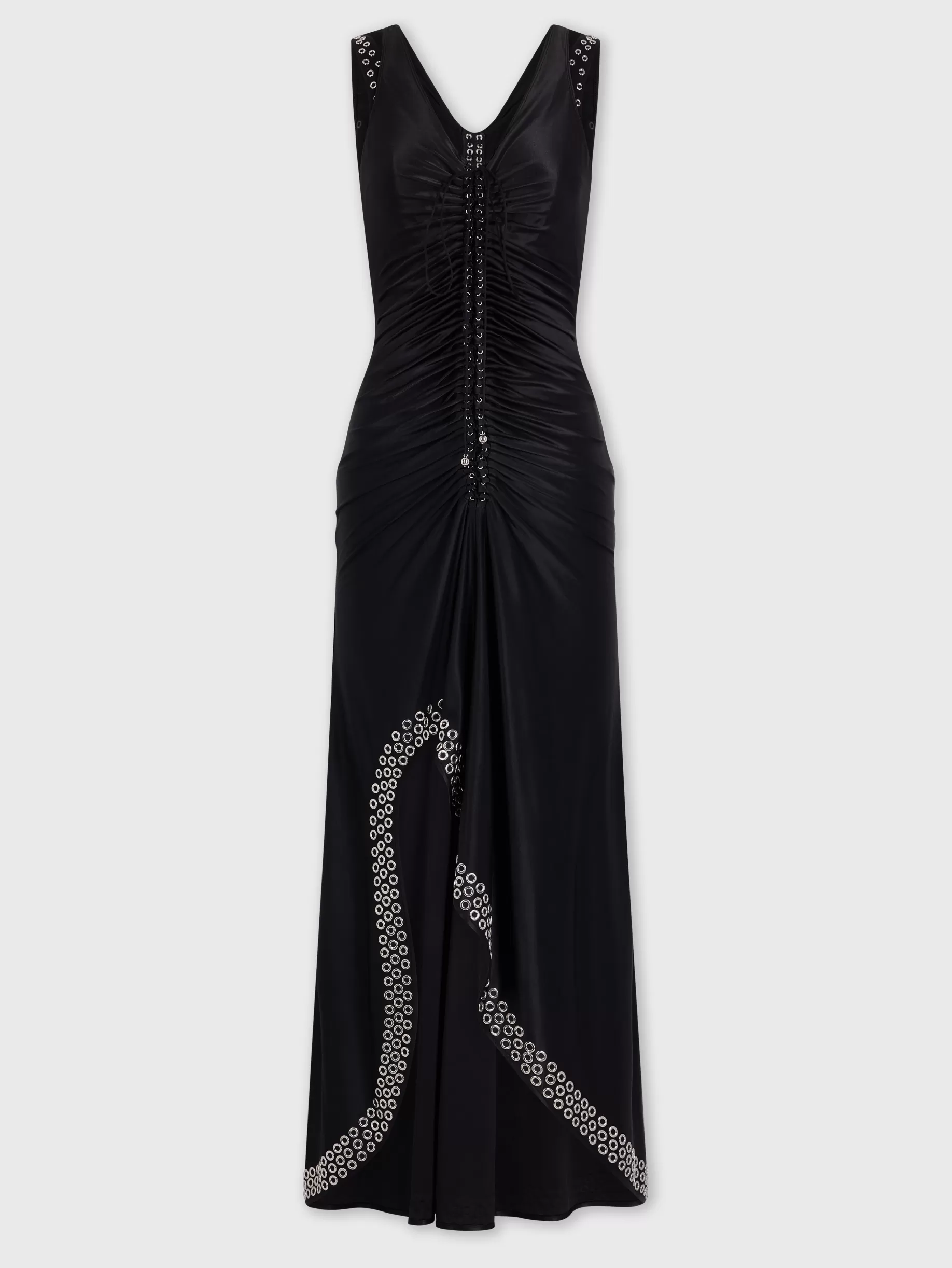 Rabanne Long black dress with embroidered metallic eyelets