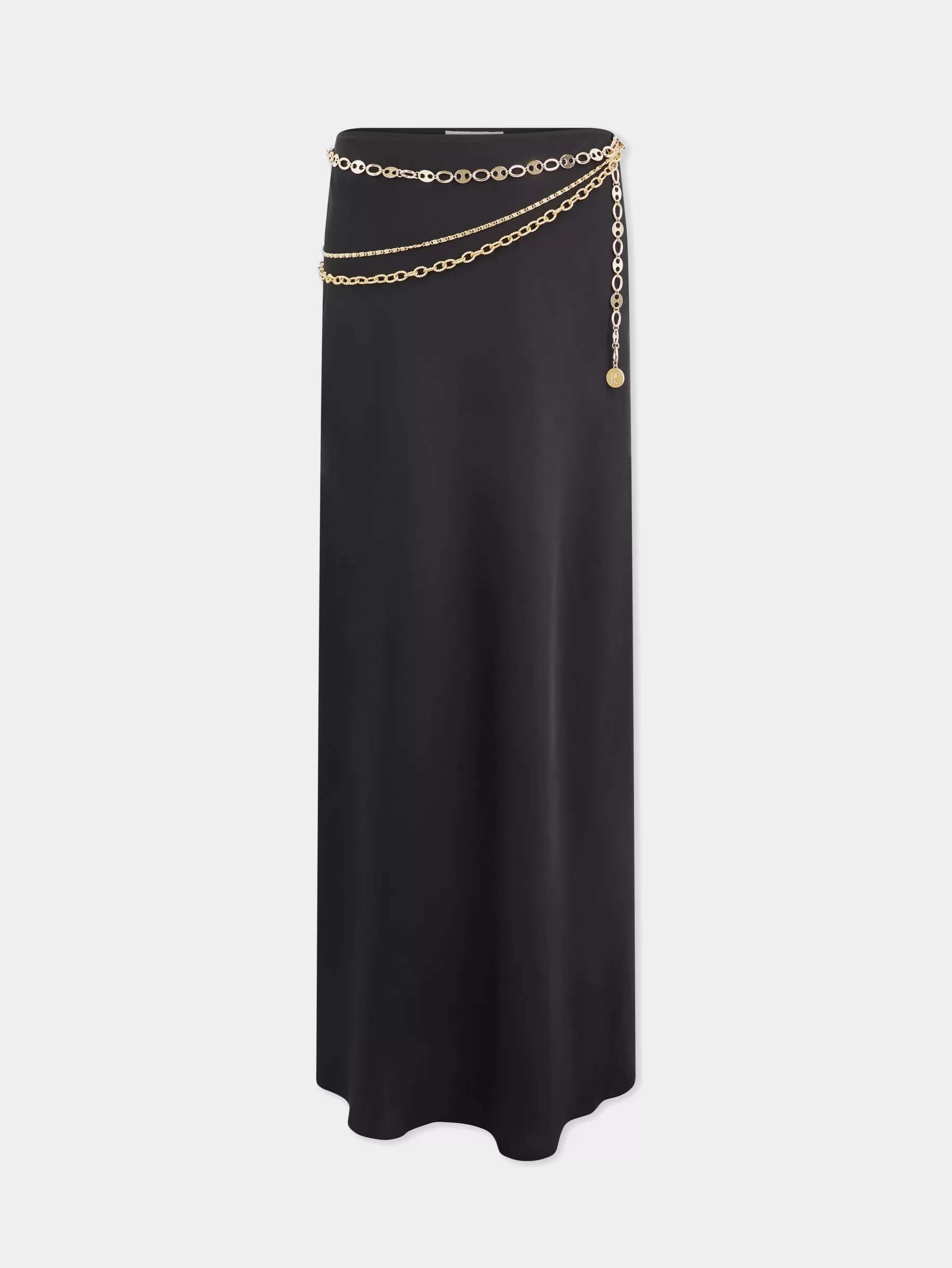 Rabanne Long black skirt embellished with "eight" signature chain