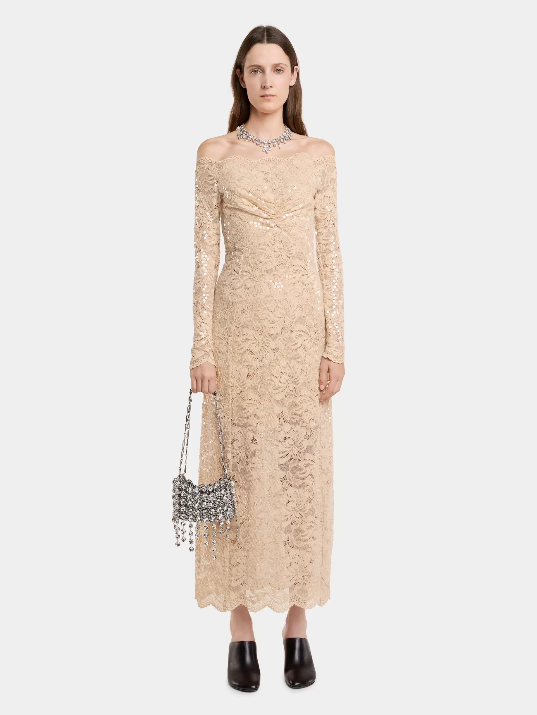 Rabanne LONG DRESS IN SEQUIN-EMBROIDERED LACE