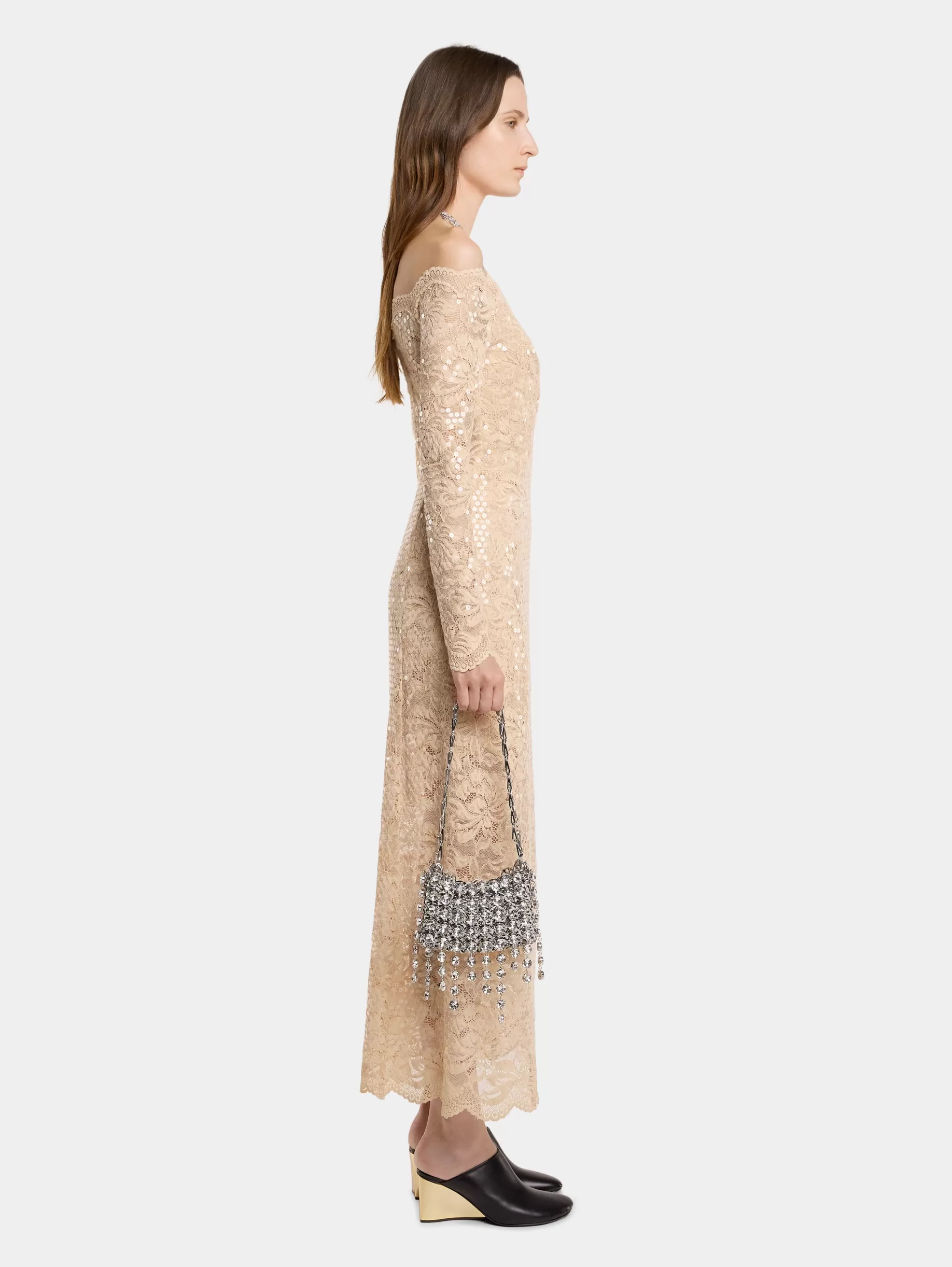 Rabanne LONG DRESS IN SEQUIN-EMBROIDERED LACE