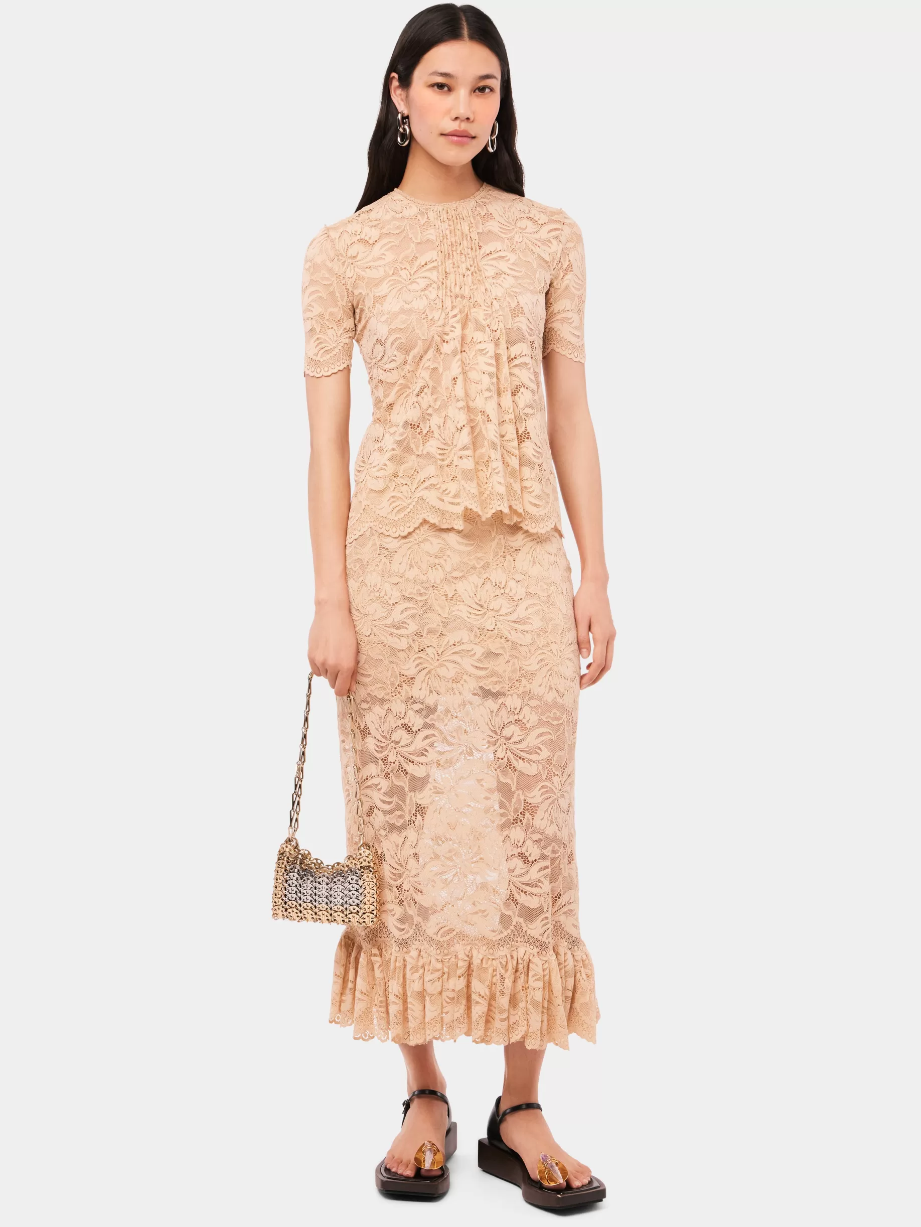 Rabanne Long raffia colored skirt in lace