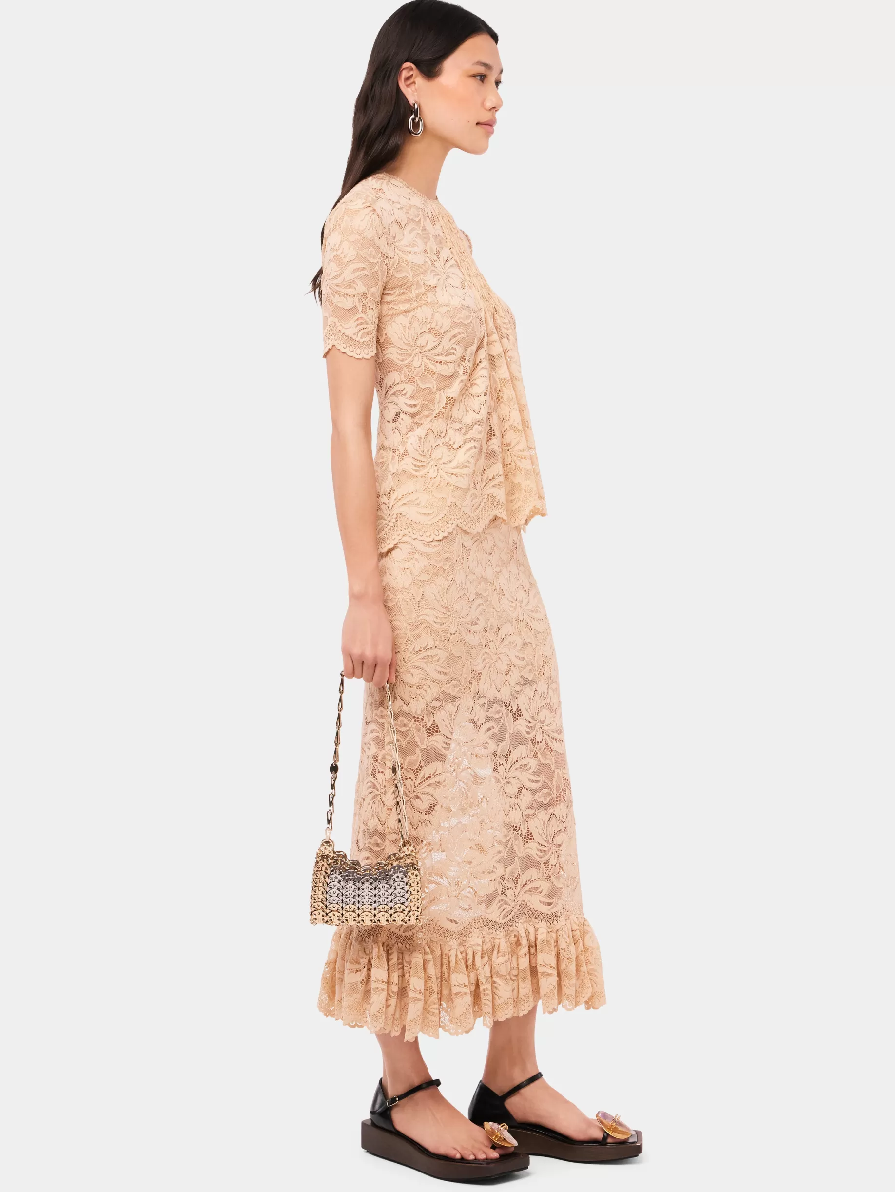 Rabanne Long raffia colored skirt in lace