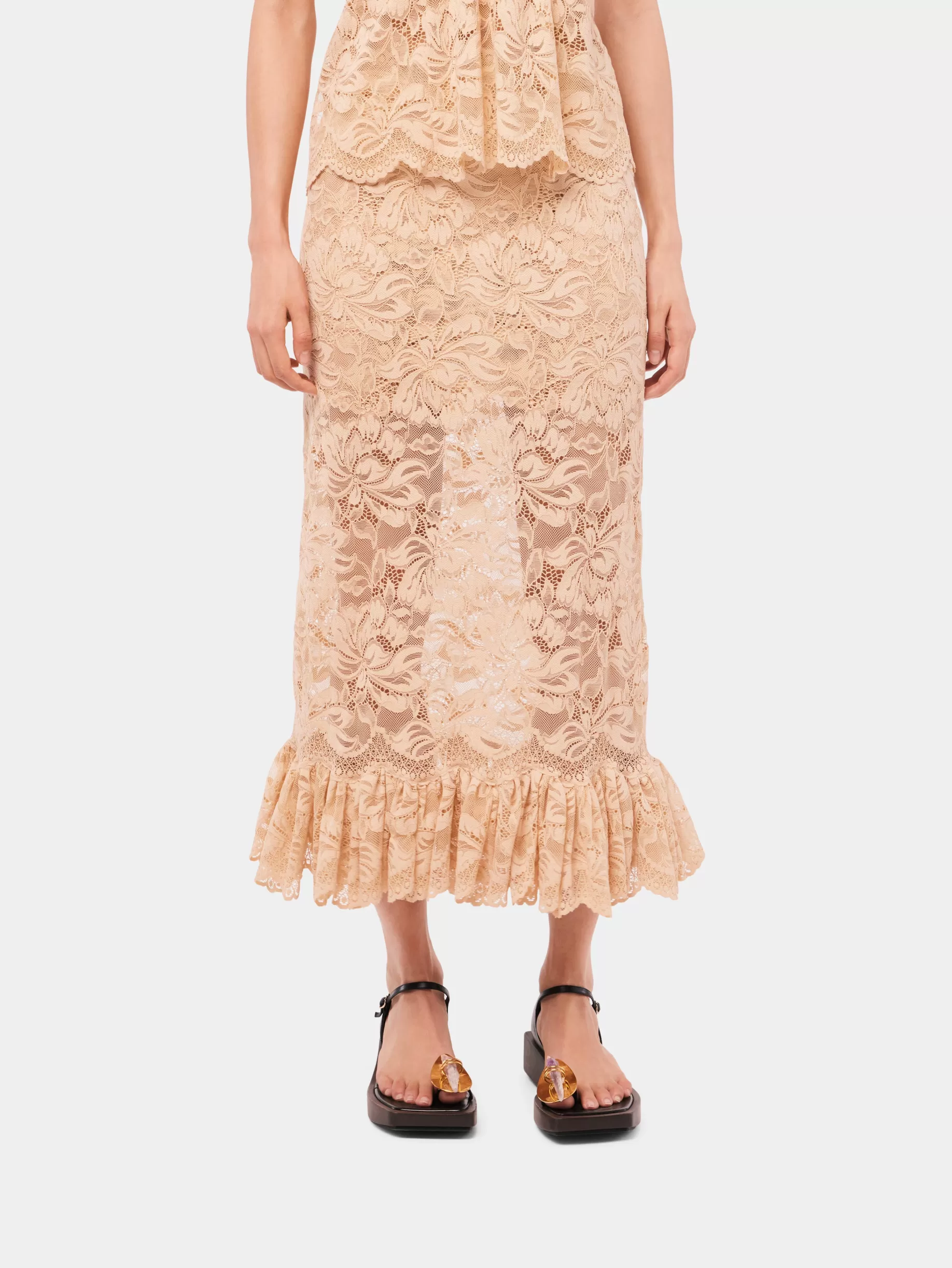 Rabanne Long raffia colored skirt in lace