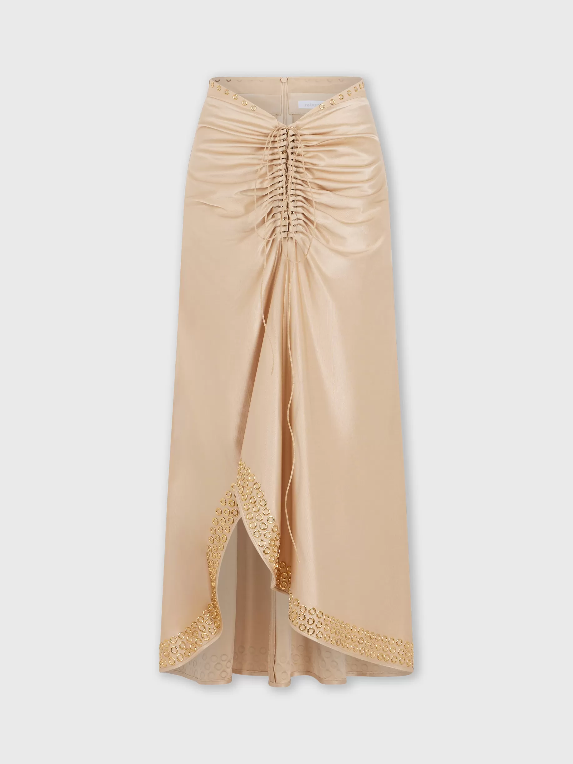 Rabanne Long raffia colored skirt with embroidered metallic eyelets