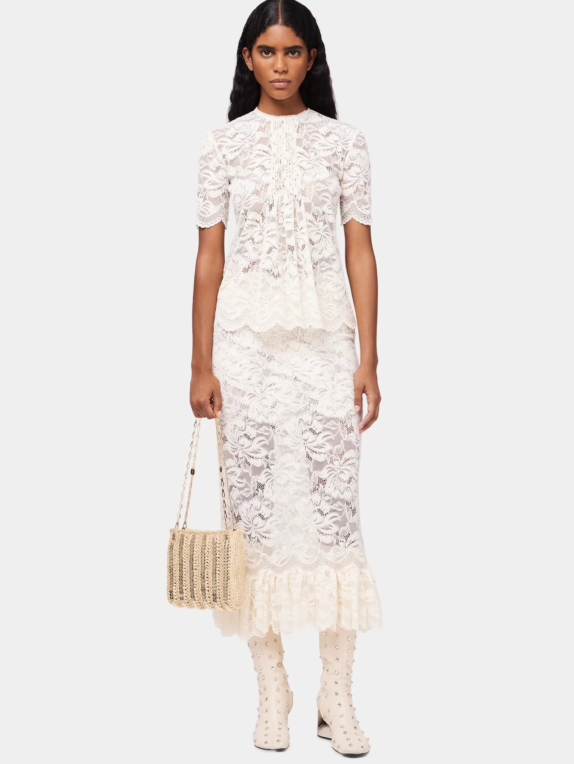 Rabanne Maxi stretch lace ivory skirt