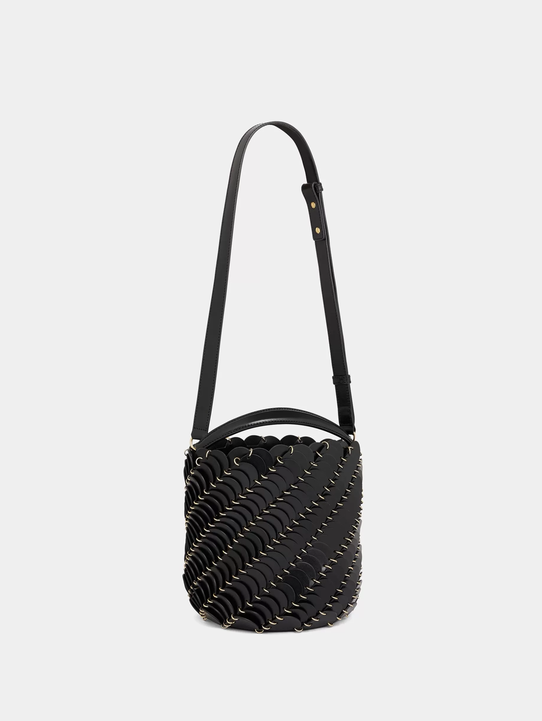 Rabanne Medium Black bucket Paco bag in leather