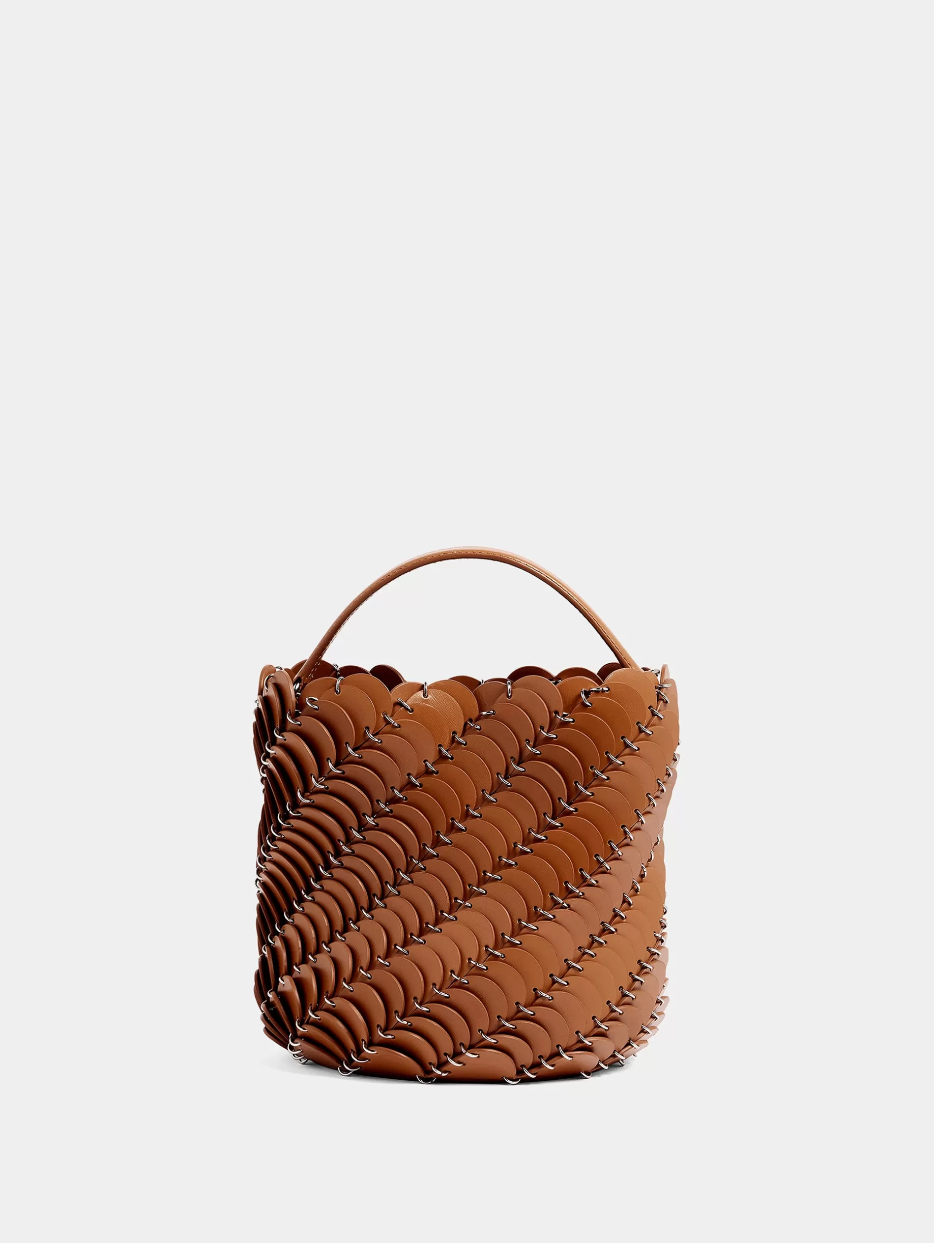 Rabanne Medium Cognac bucket Paco bag in leather