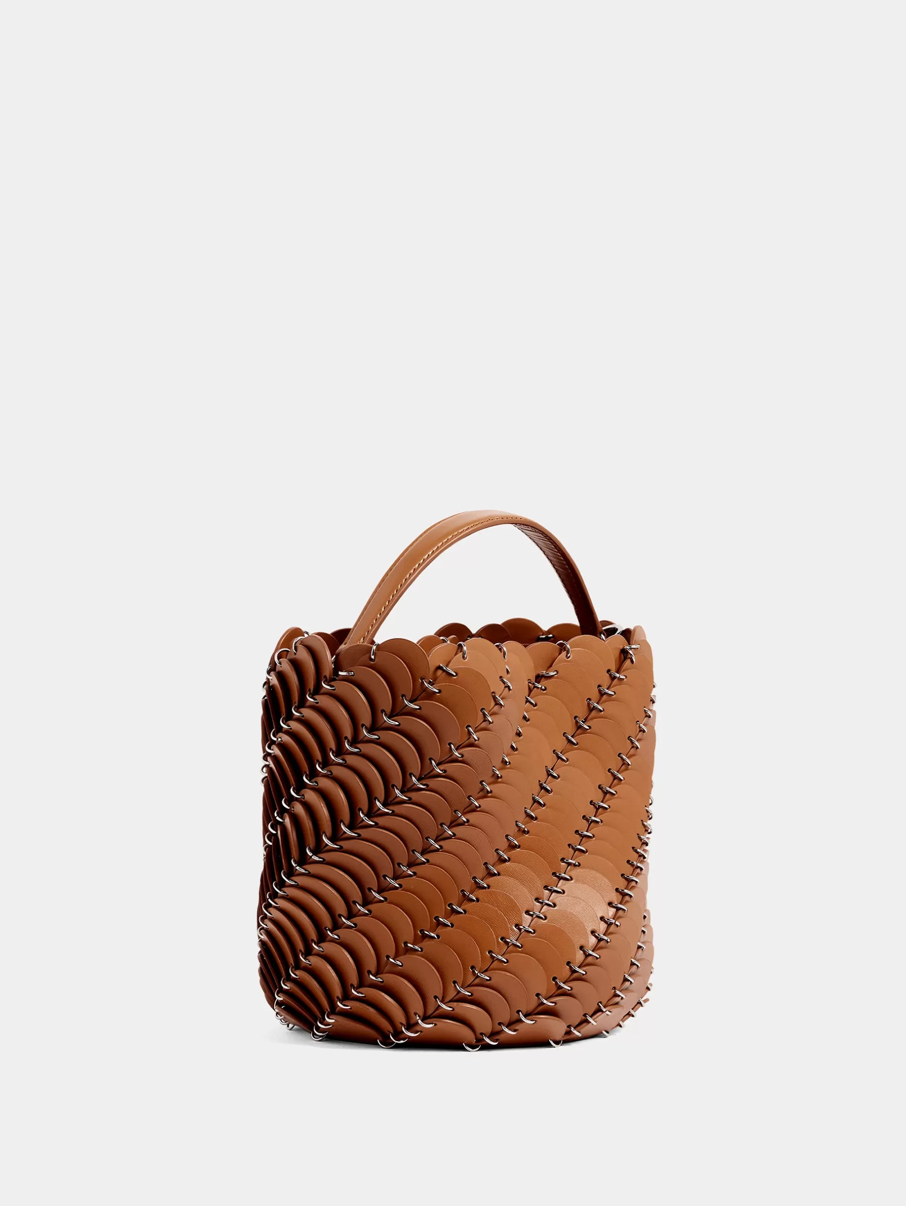 Rabanne Medium Cognac bucket Paco bag in leather