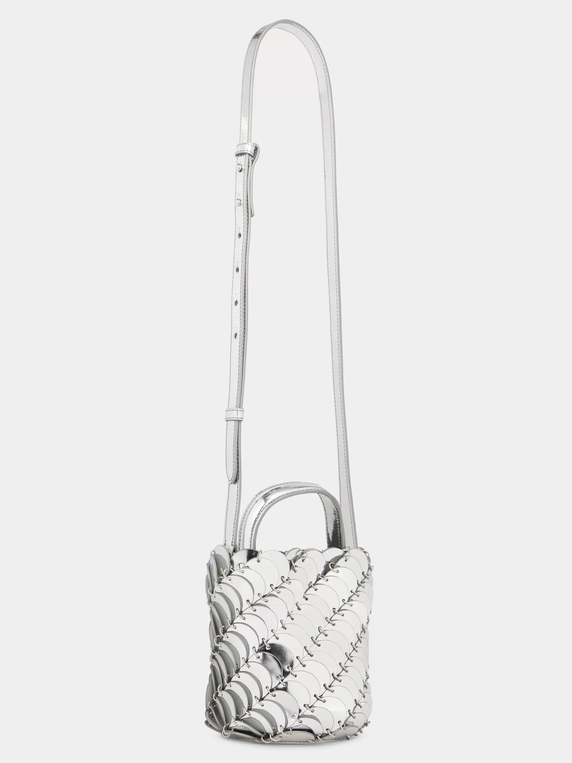 Rabanne Medium silver BUCKET PACO BAG IN LEATHER