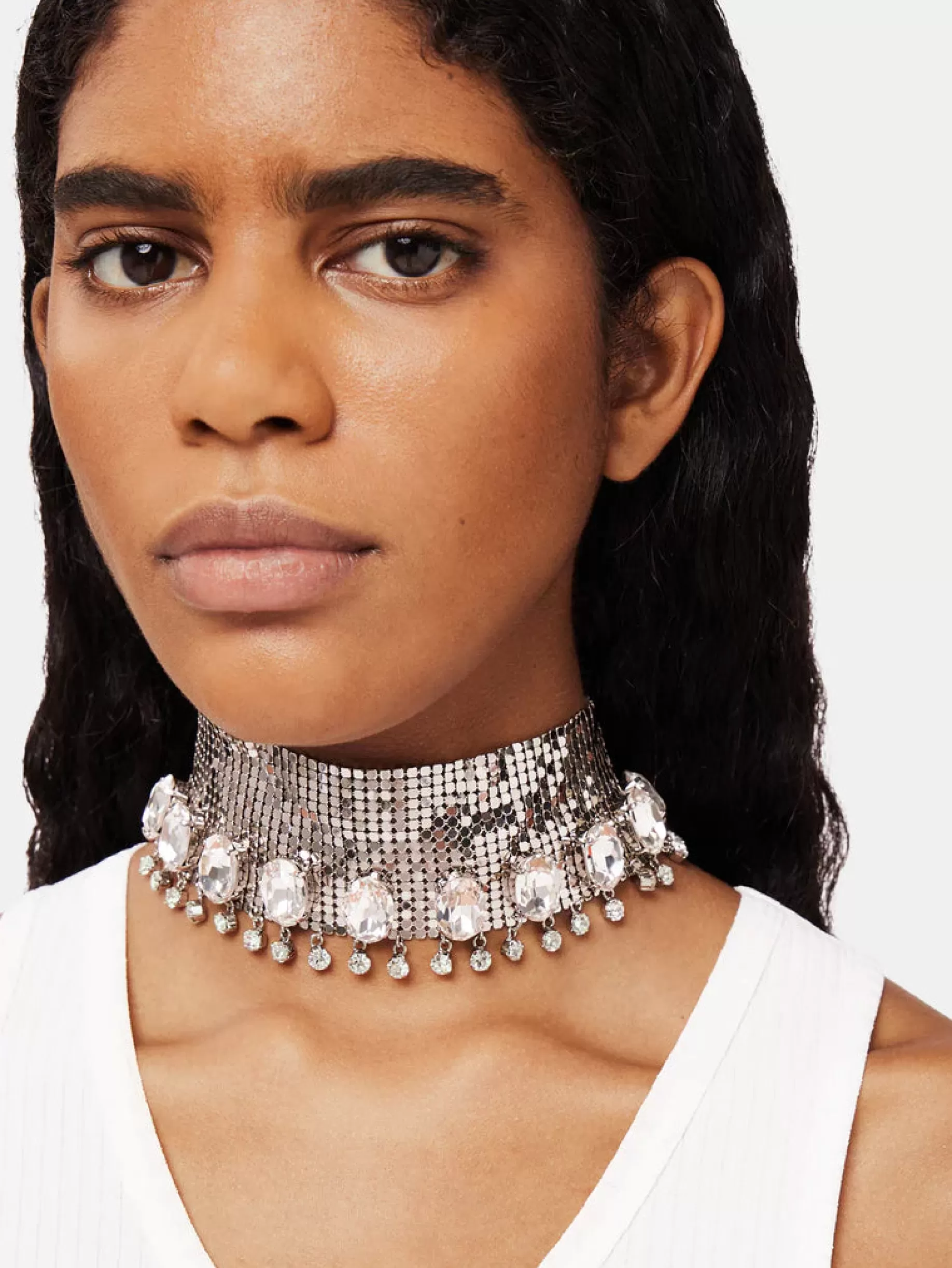 Rabanne Mesh choker crowned with crystals