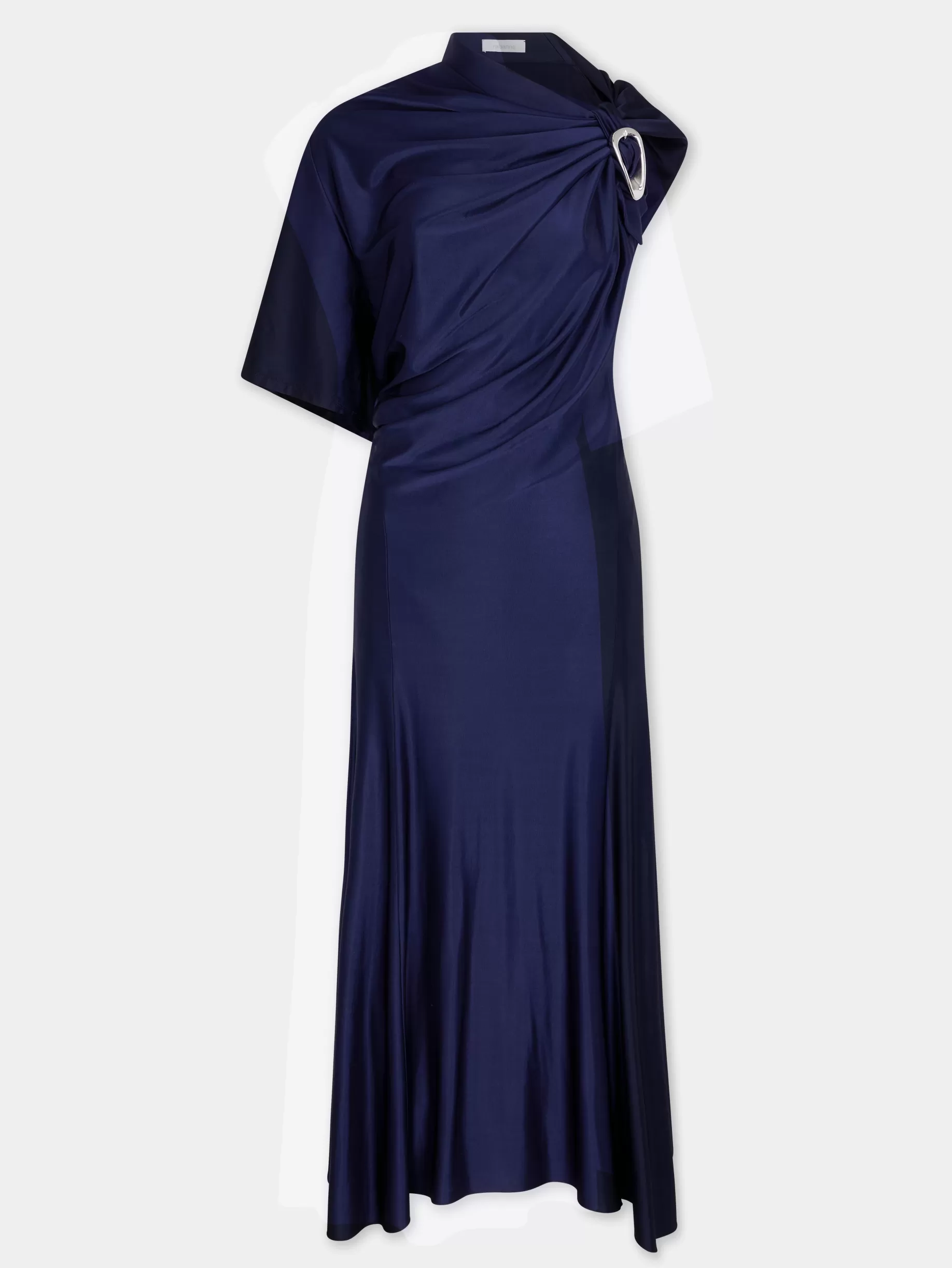 Rabanne NAVY ASYMMETRICAL LONG DRESS IN JERSEY