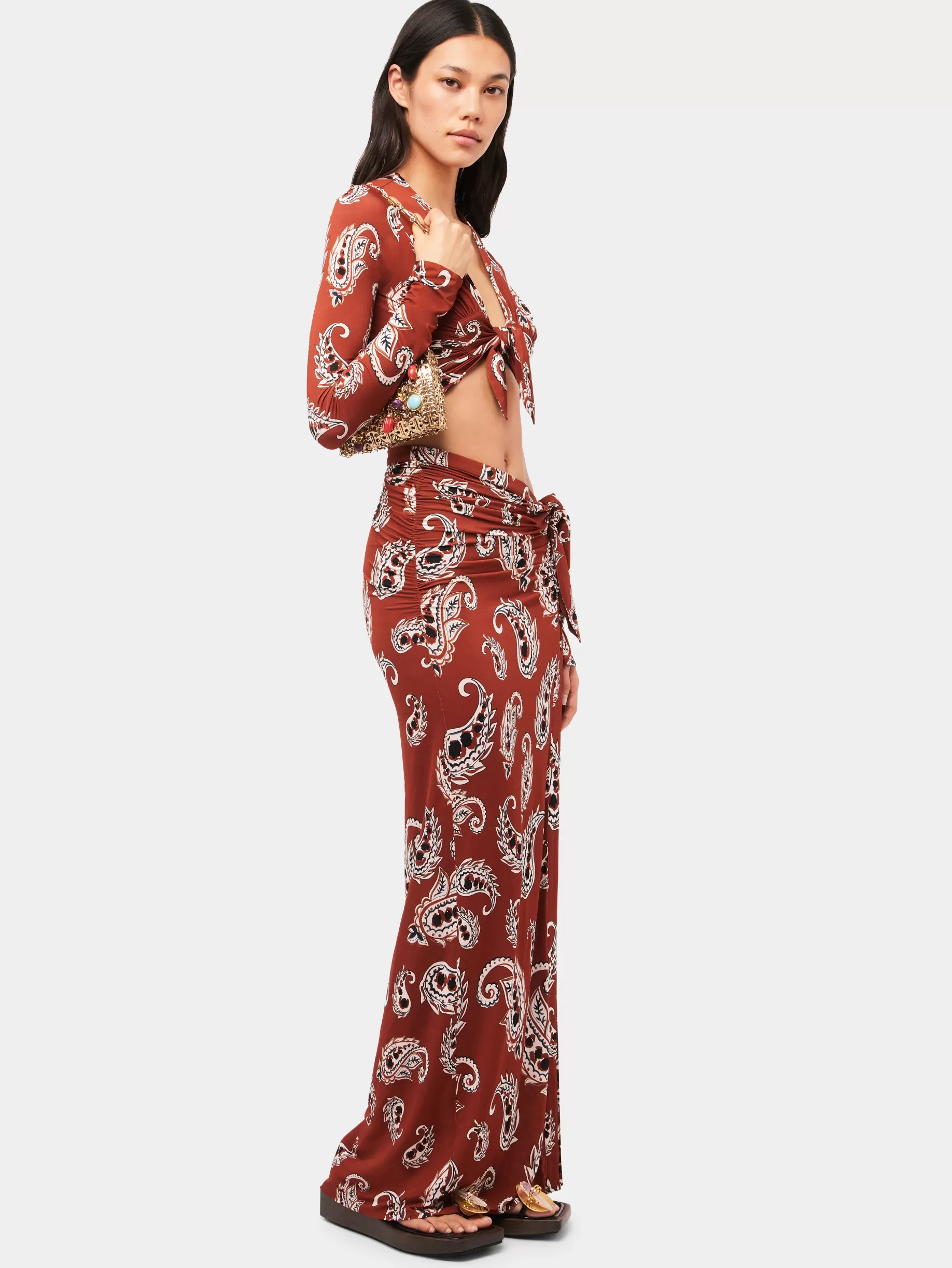 Rabanne Paisley long split skirt