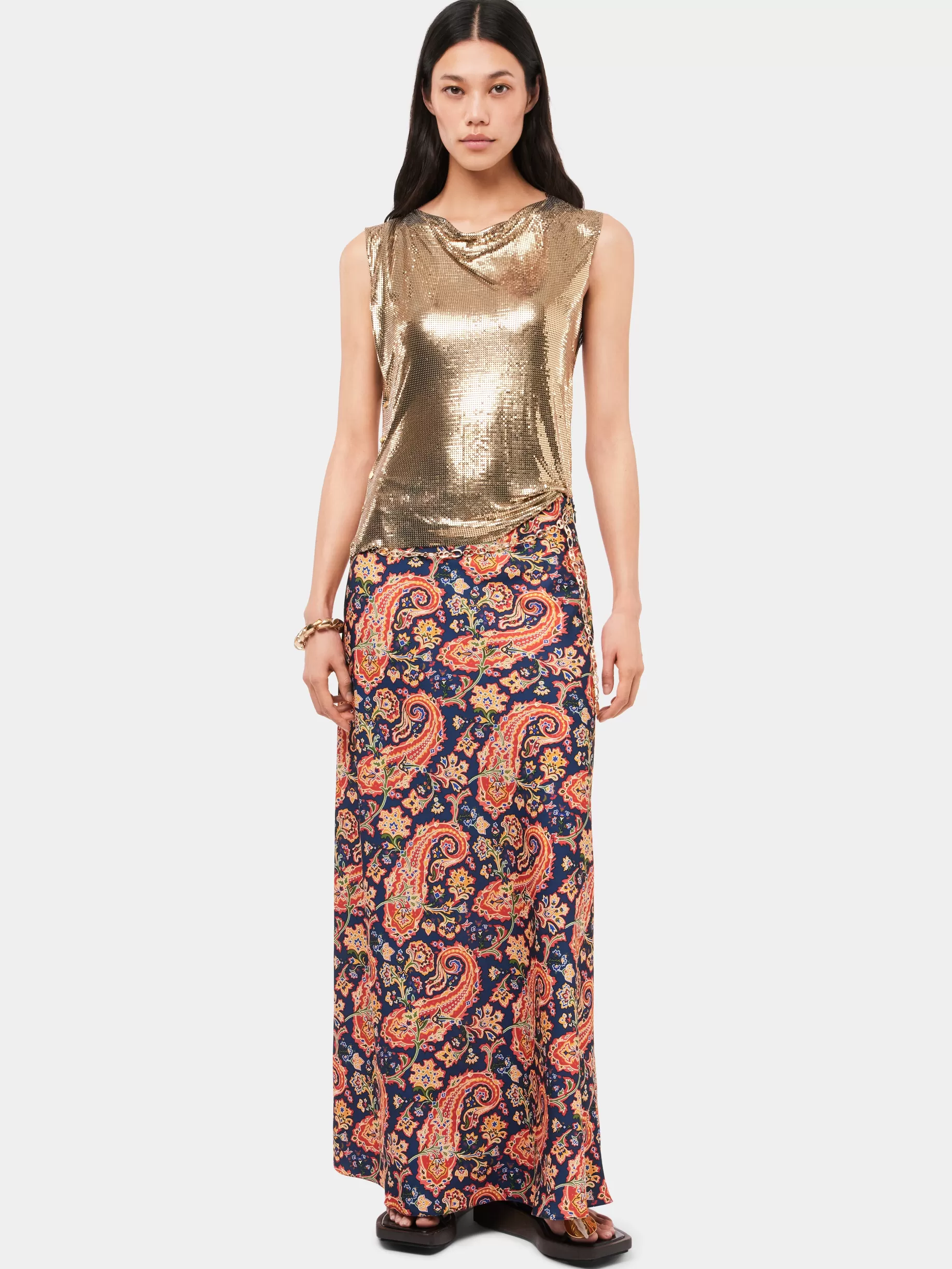 Rabanne Paisley nuisette skirt with signature eight chain