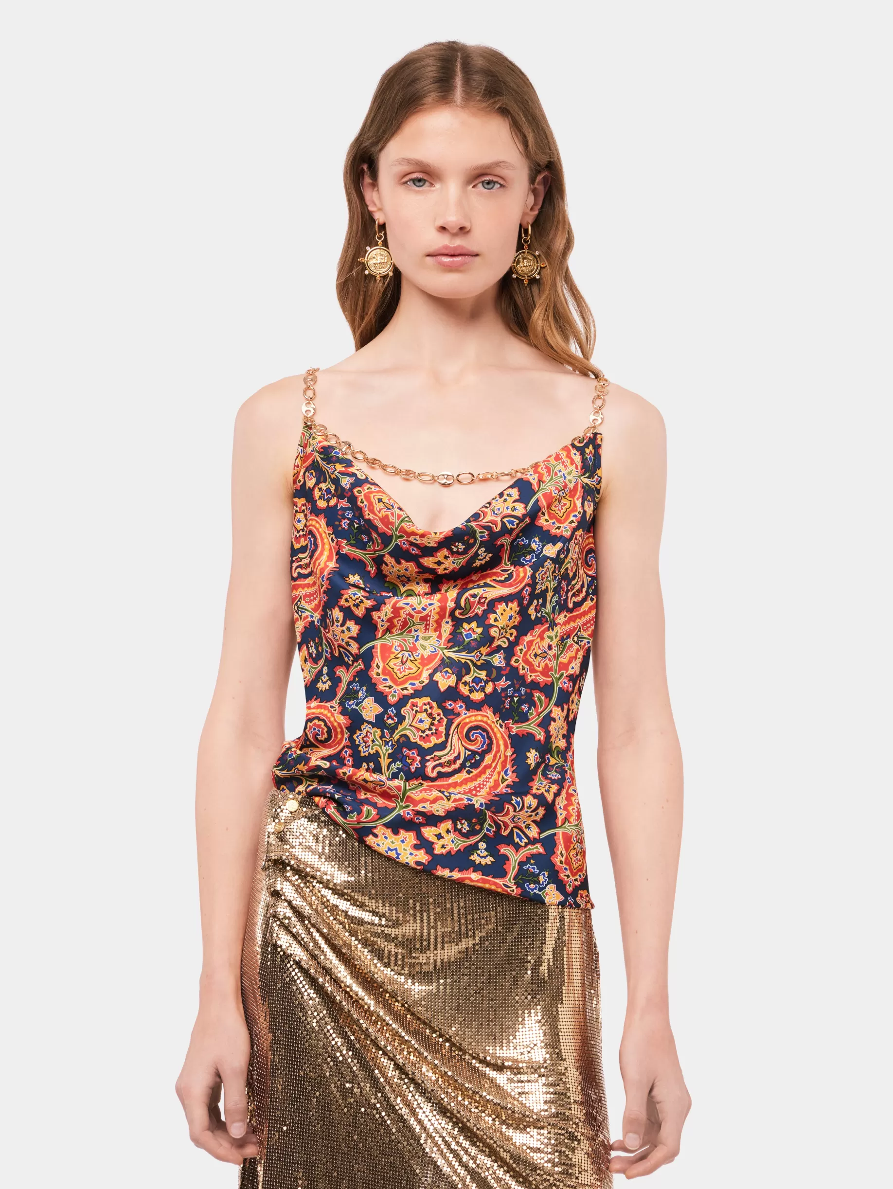 Rabanne Paisley nuisette top with signature eight chain