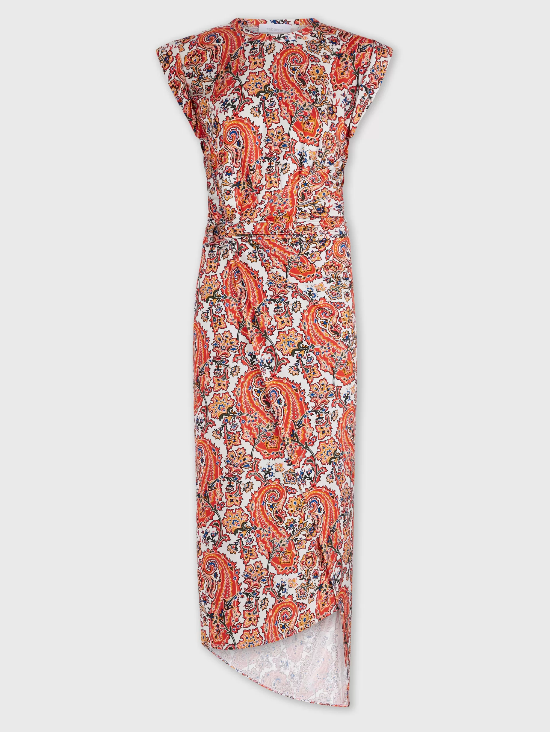 Rabanne Paisley printed draped dress with signature piercing