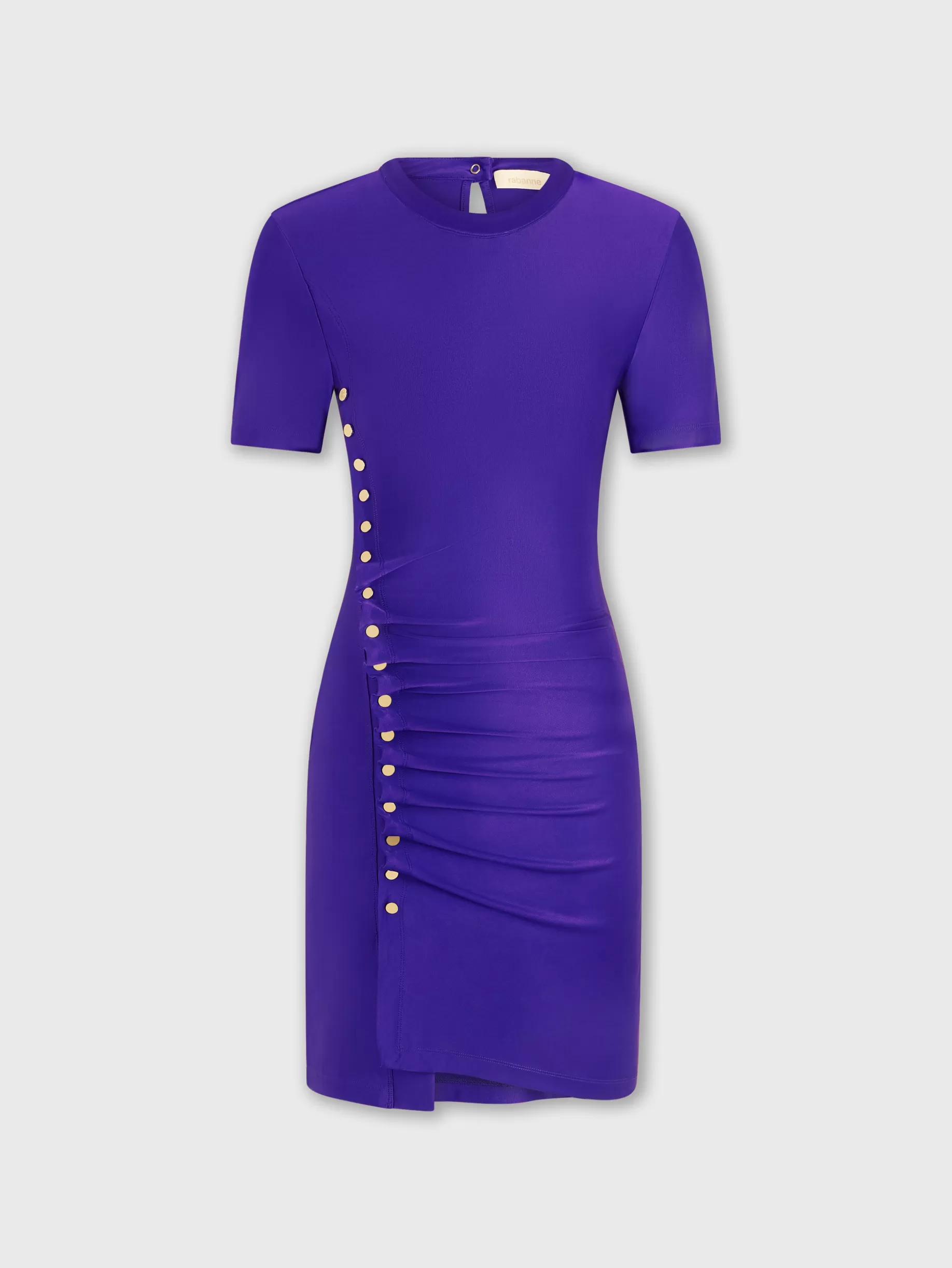 Rabanne Purple drapé pression mini dress