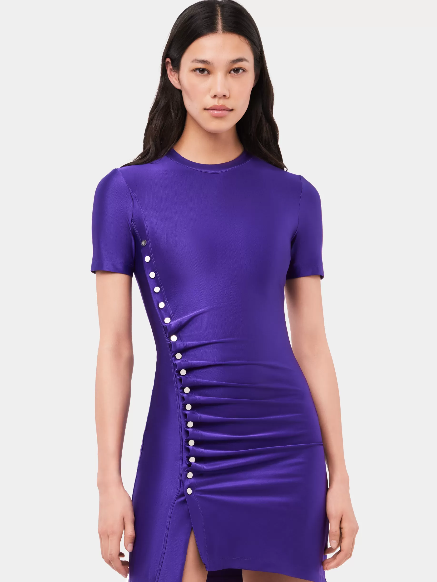 Rabanne Purple drapé pression mini dress