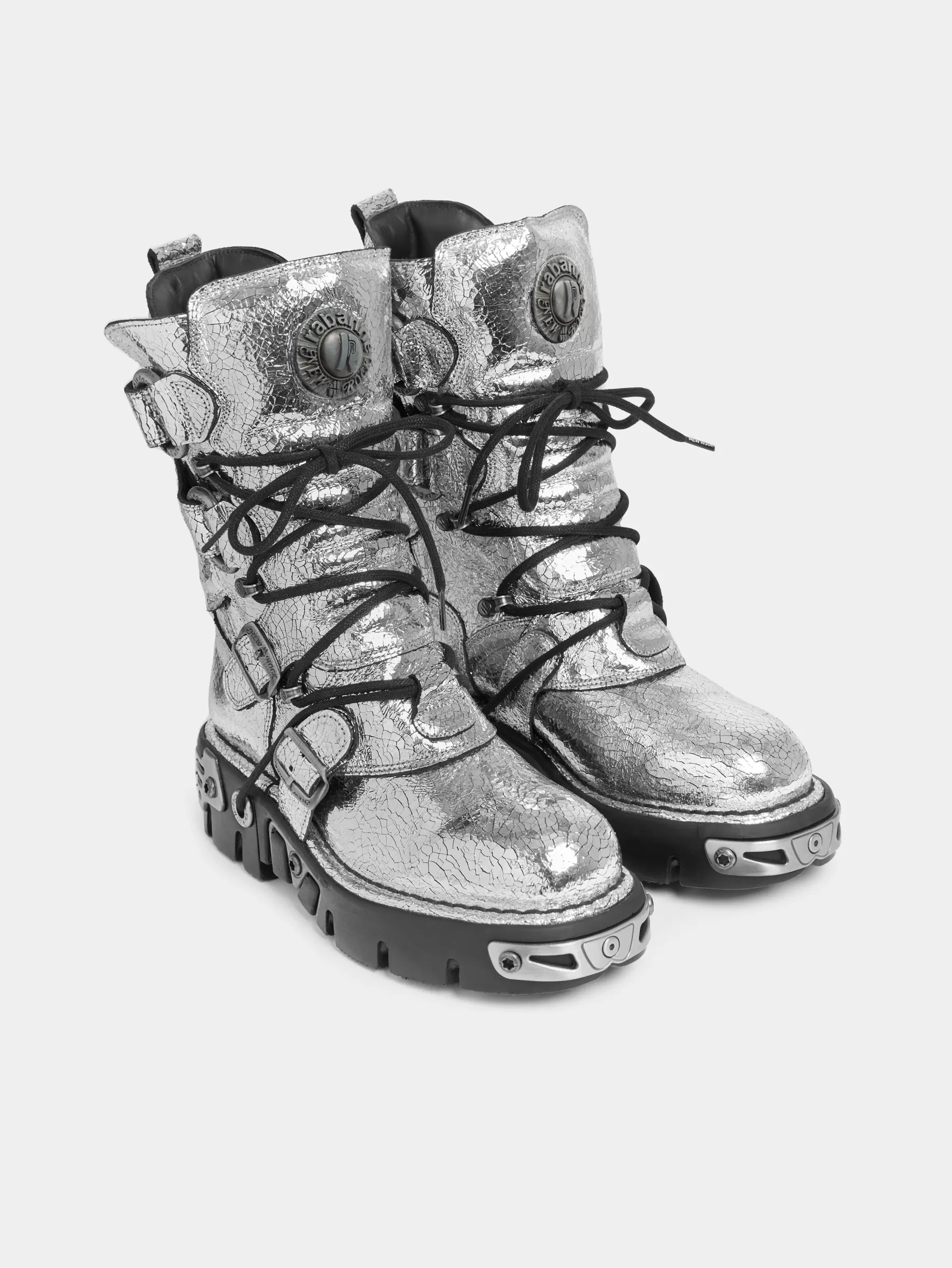 Rabanne x NEW ROCK SILVER BOOTS