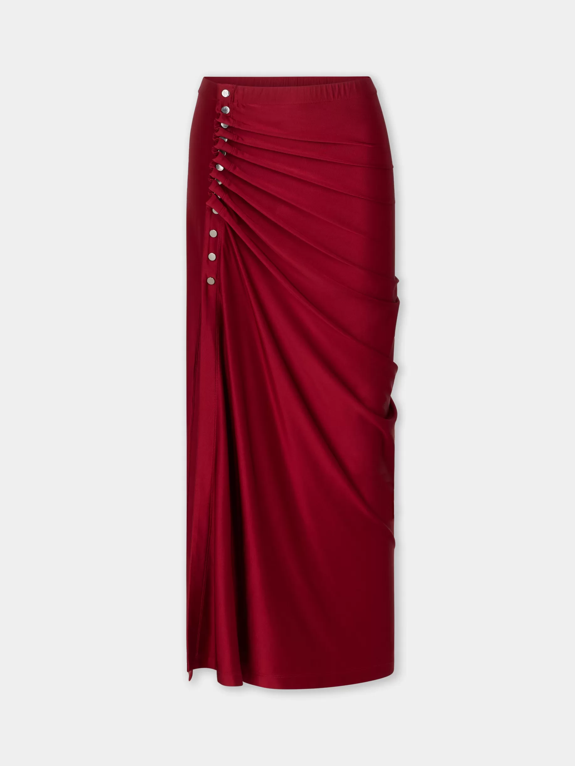 Rabanne RED LONG DRAPED SKIRT IN JERSEY