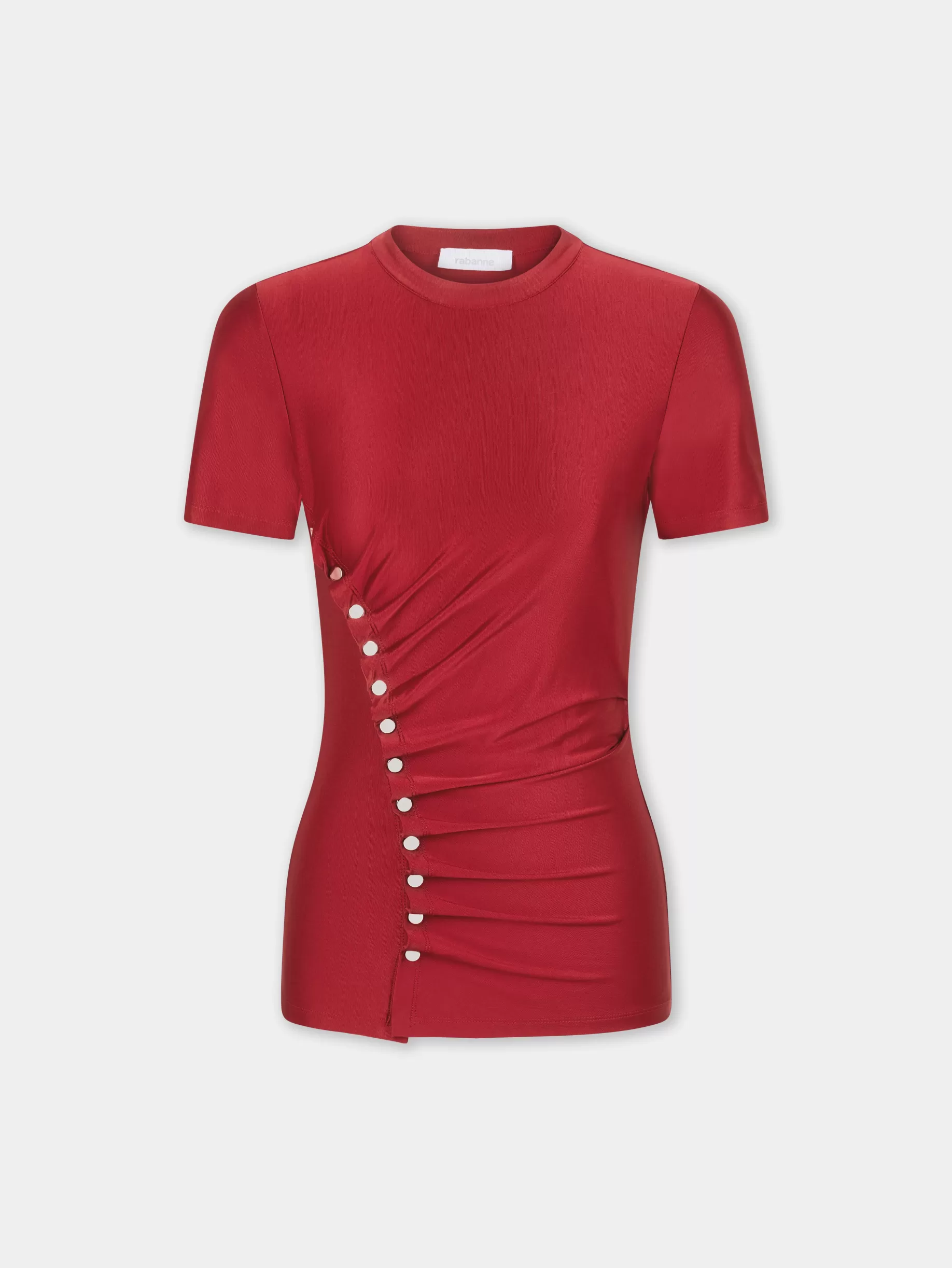 Rabanne RED SHORT-SLEEVE DRAPED TOP IN JERSEY