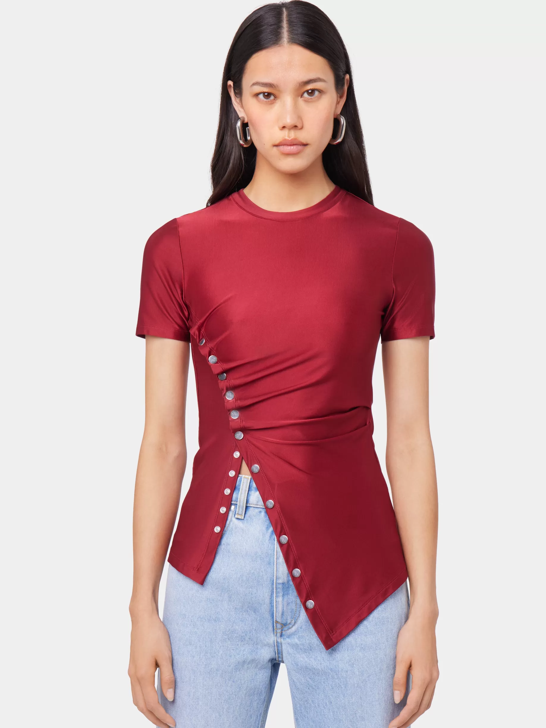 Rabanne RED SHORT-SLEEVE DRAPED TOP IN JERSEY