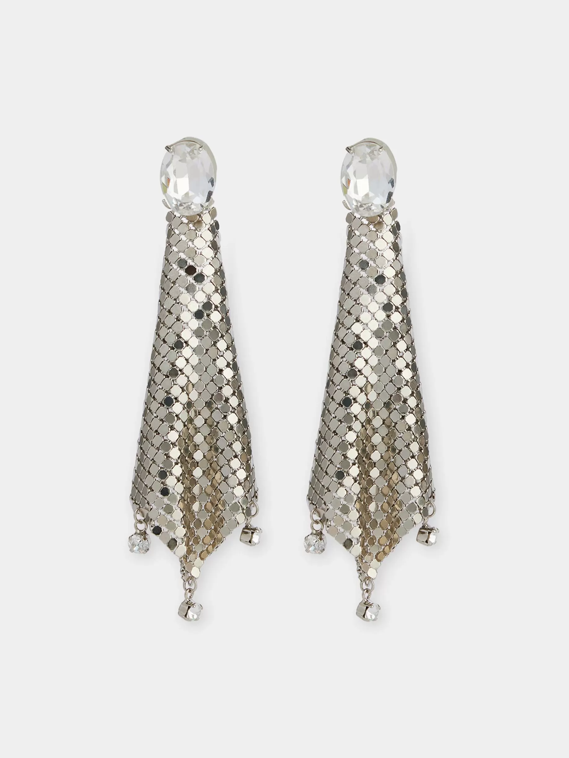 Rabanne Silver chainmail earrings with crystals