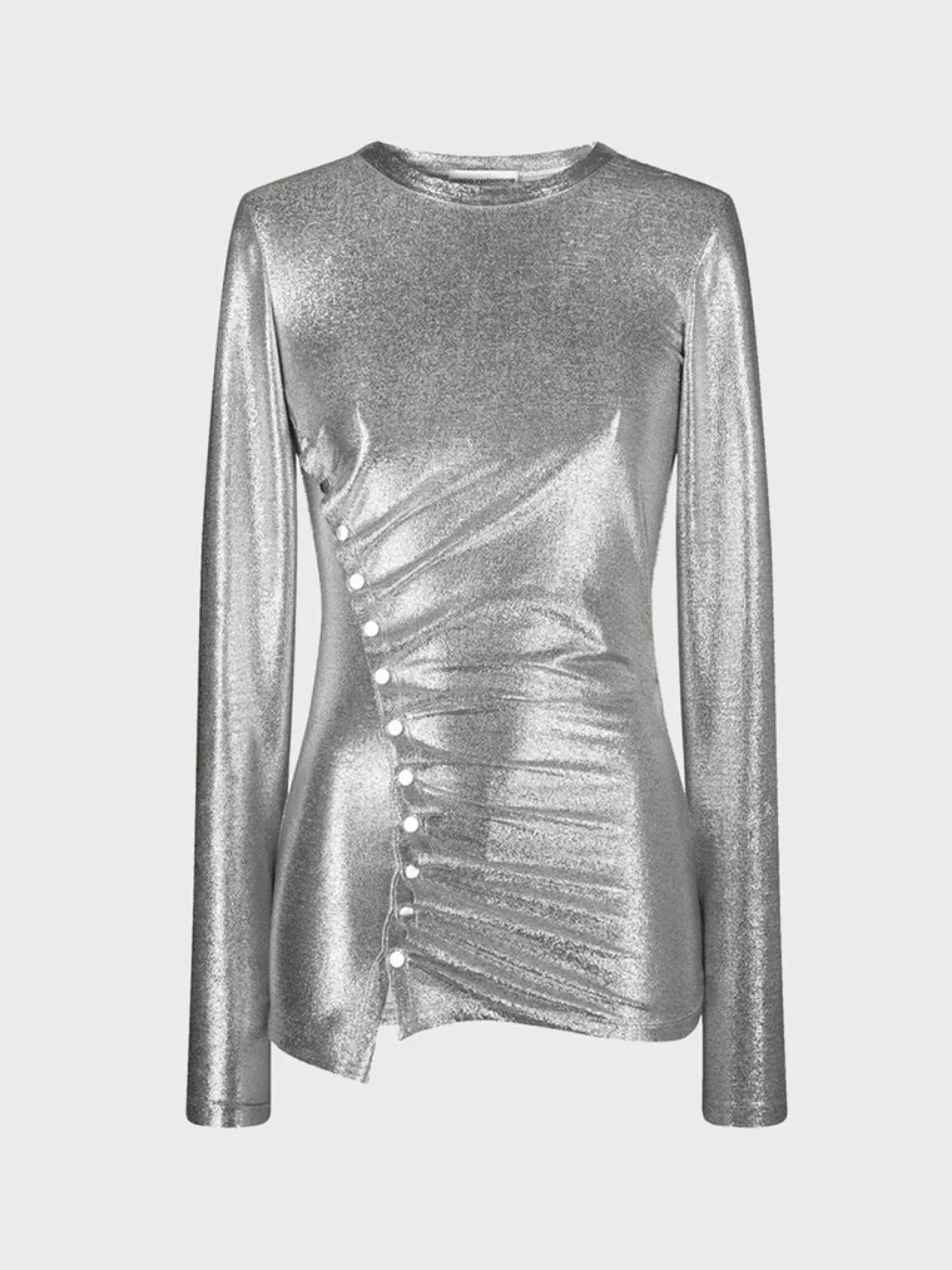 Rabanne Silver drapé pression top in lurex