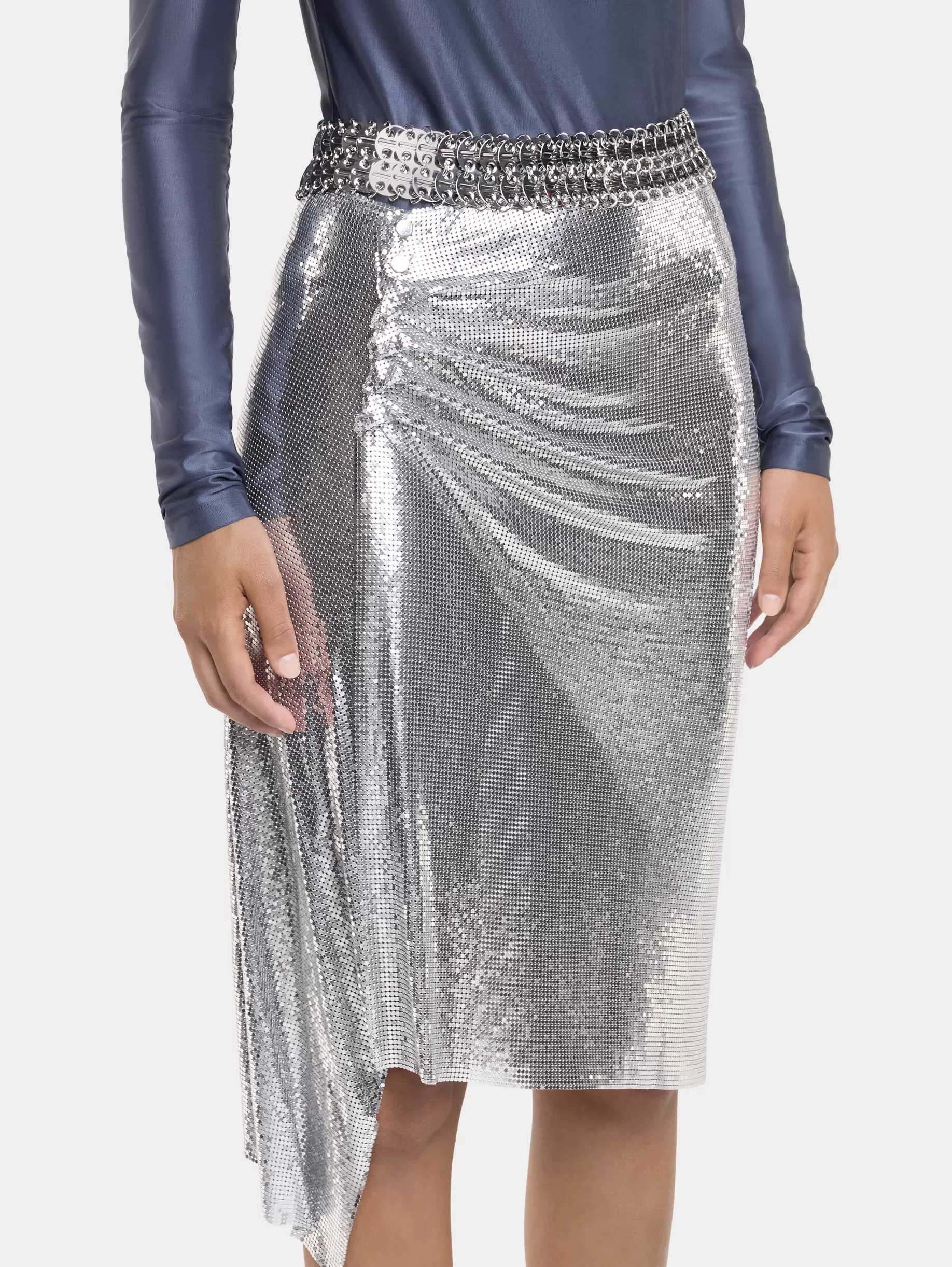 Rabanne silver draped skirt in chainmail