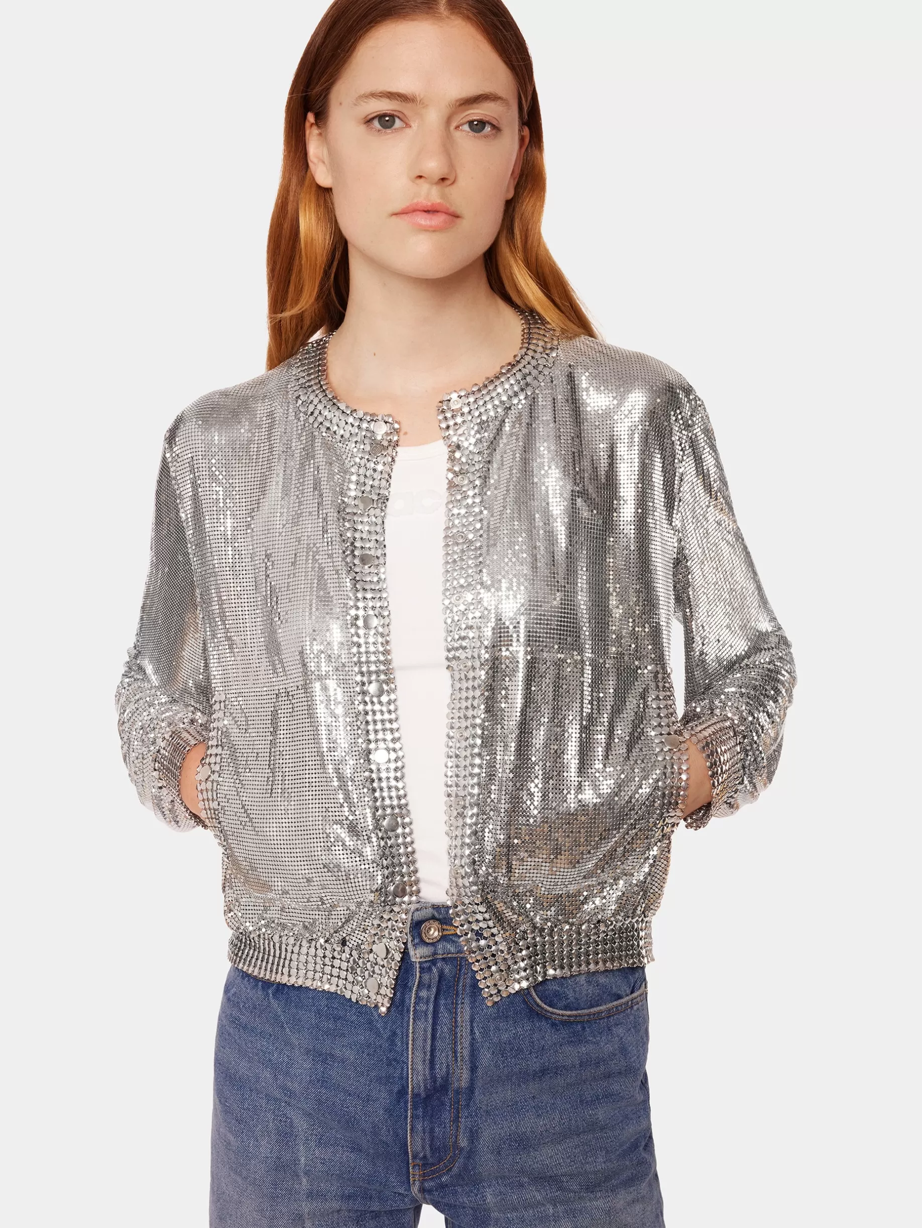 Rabanne Silver knit bomber jacket