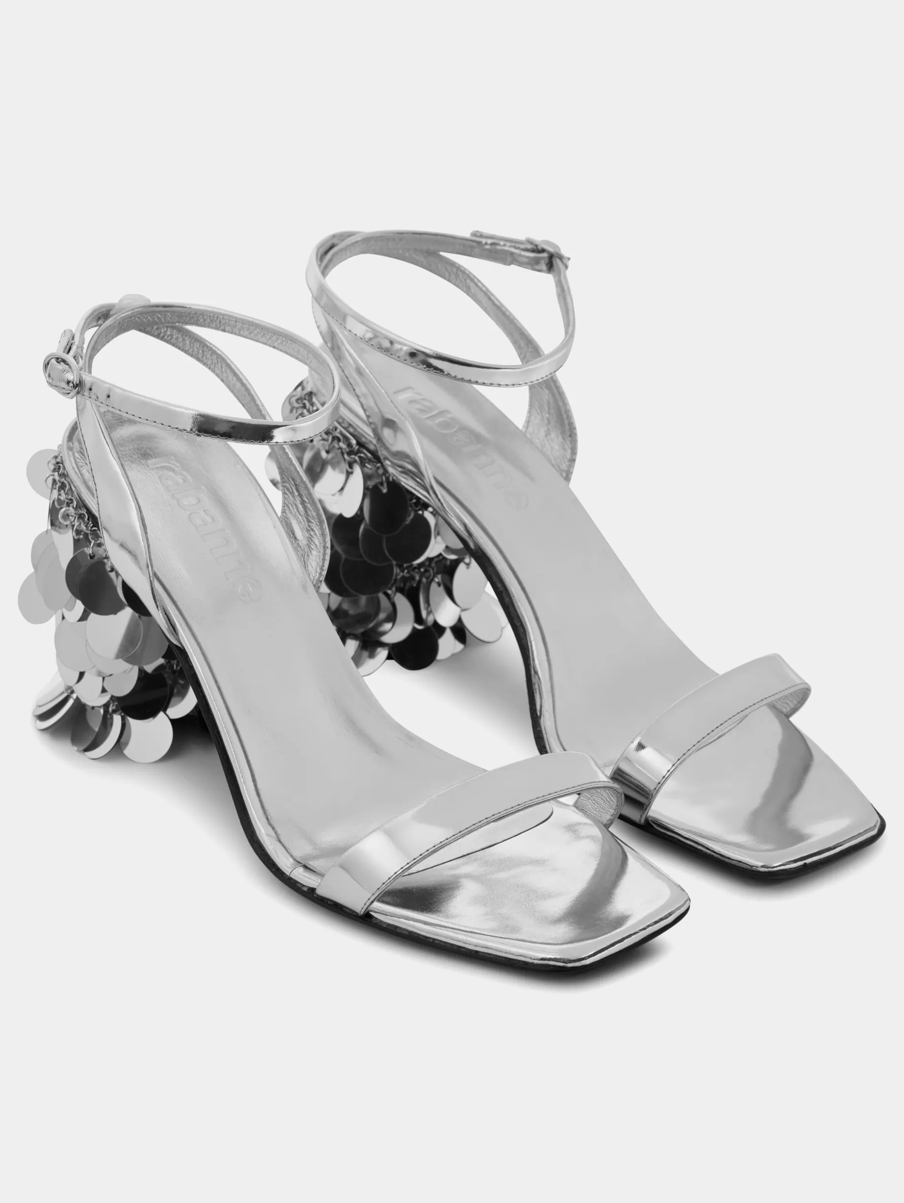 Rabanne Silver sandals with sparkle discs heels