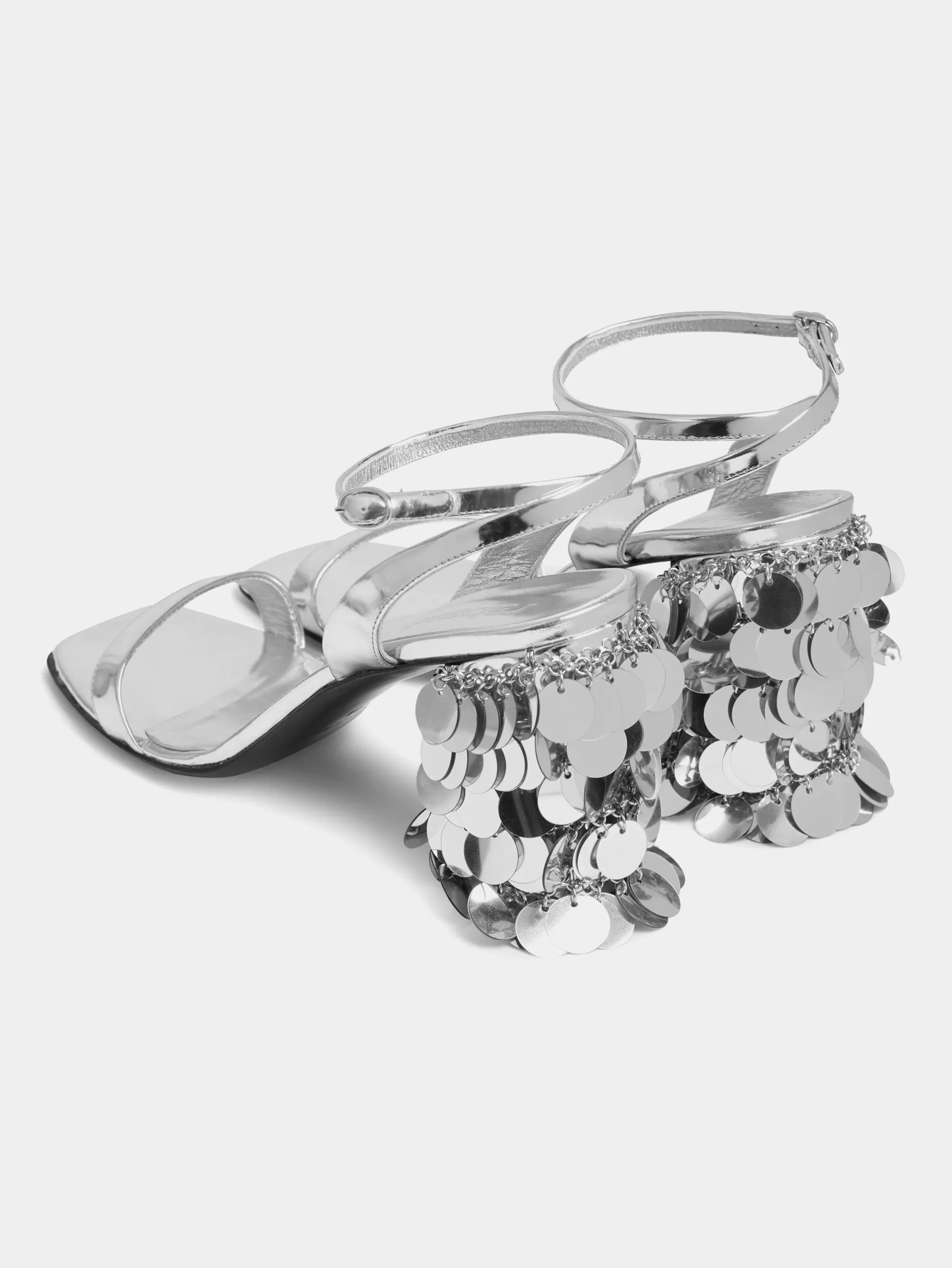 Rabanne Silver sandals with sparkle discs heels