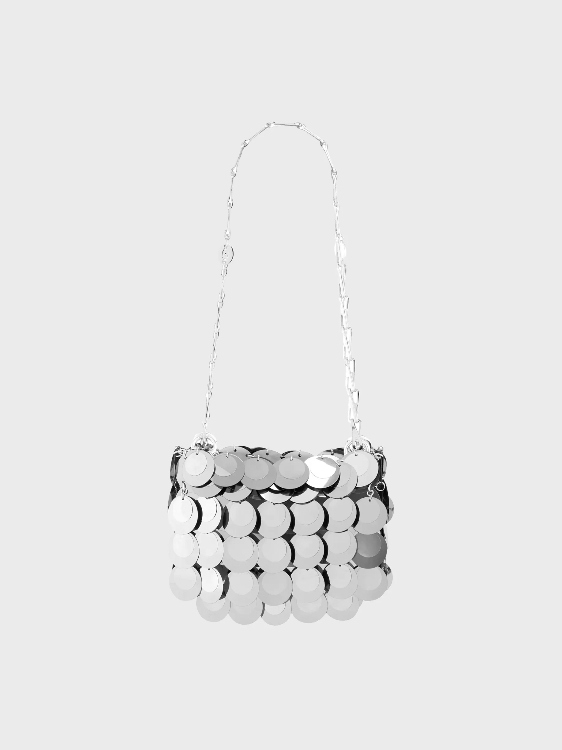 Rabanne silver Sparkle discs nano bag