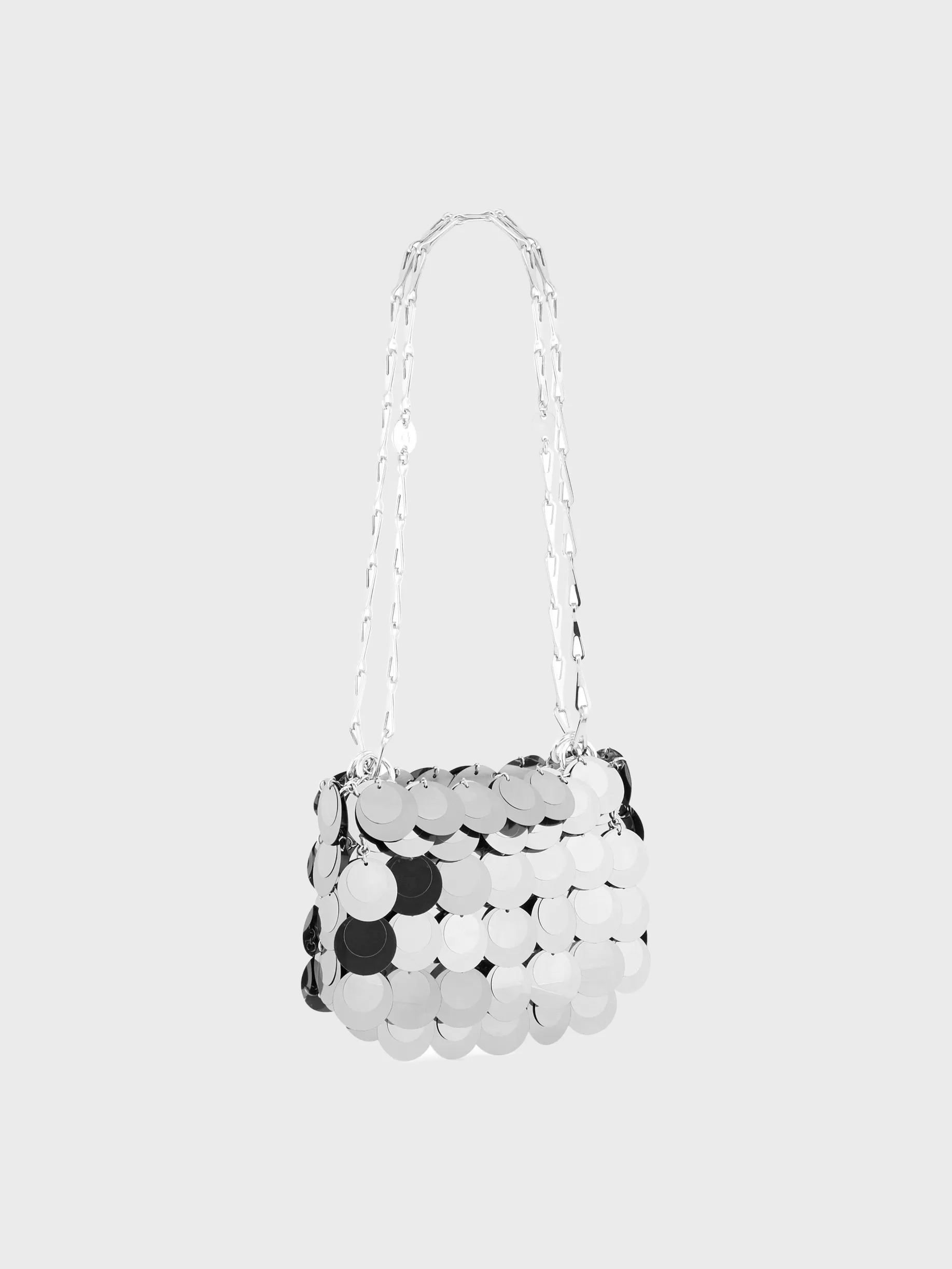 Rabanne silver Sparkle discs nano bag