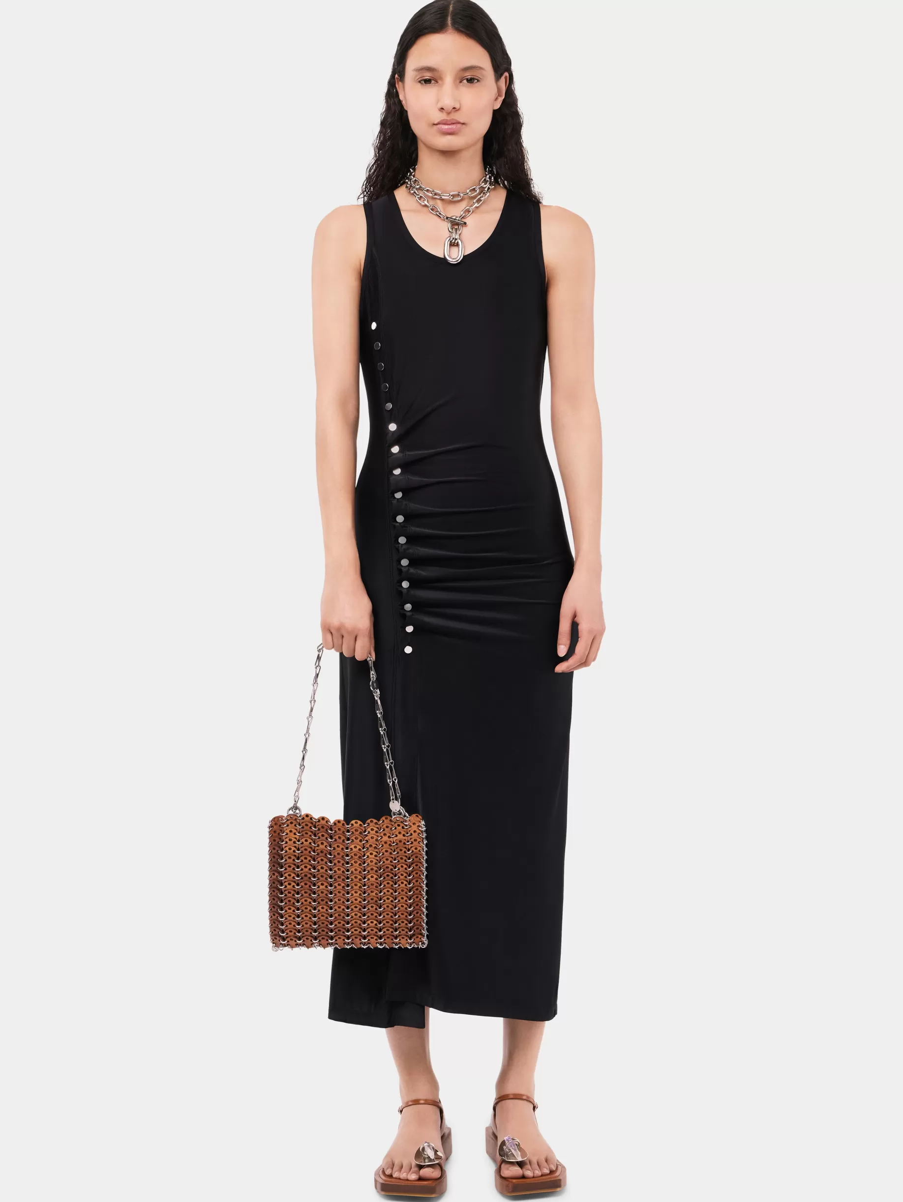 Rabanne Sleeveless black drappé pression dress