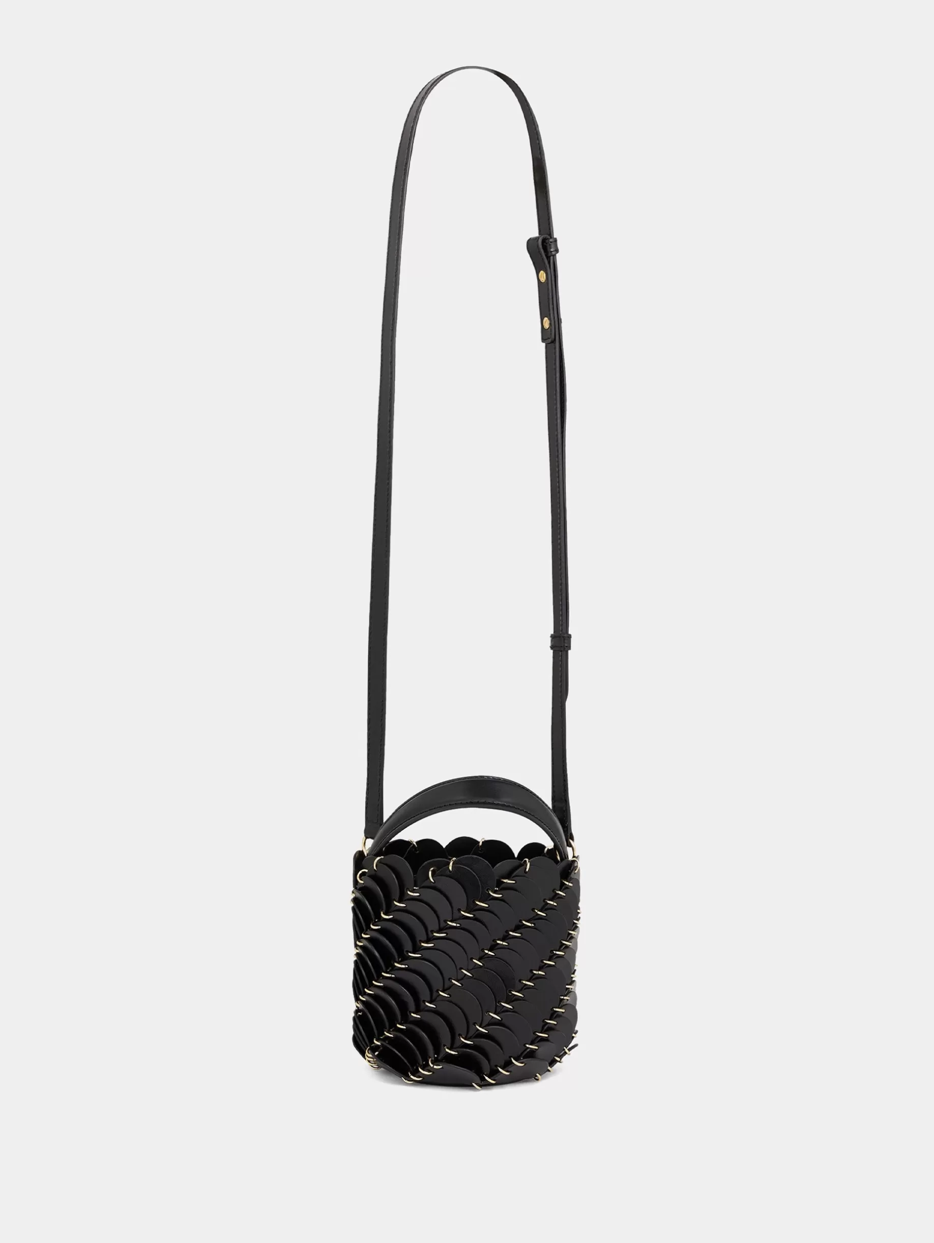 Rabanne Small Black bucket Paco bag in leather