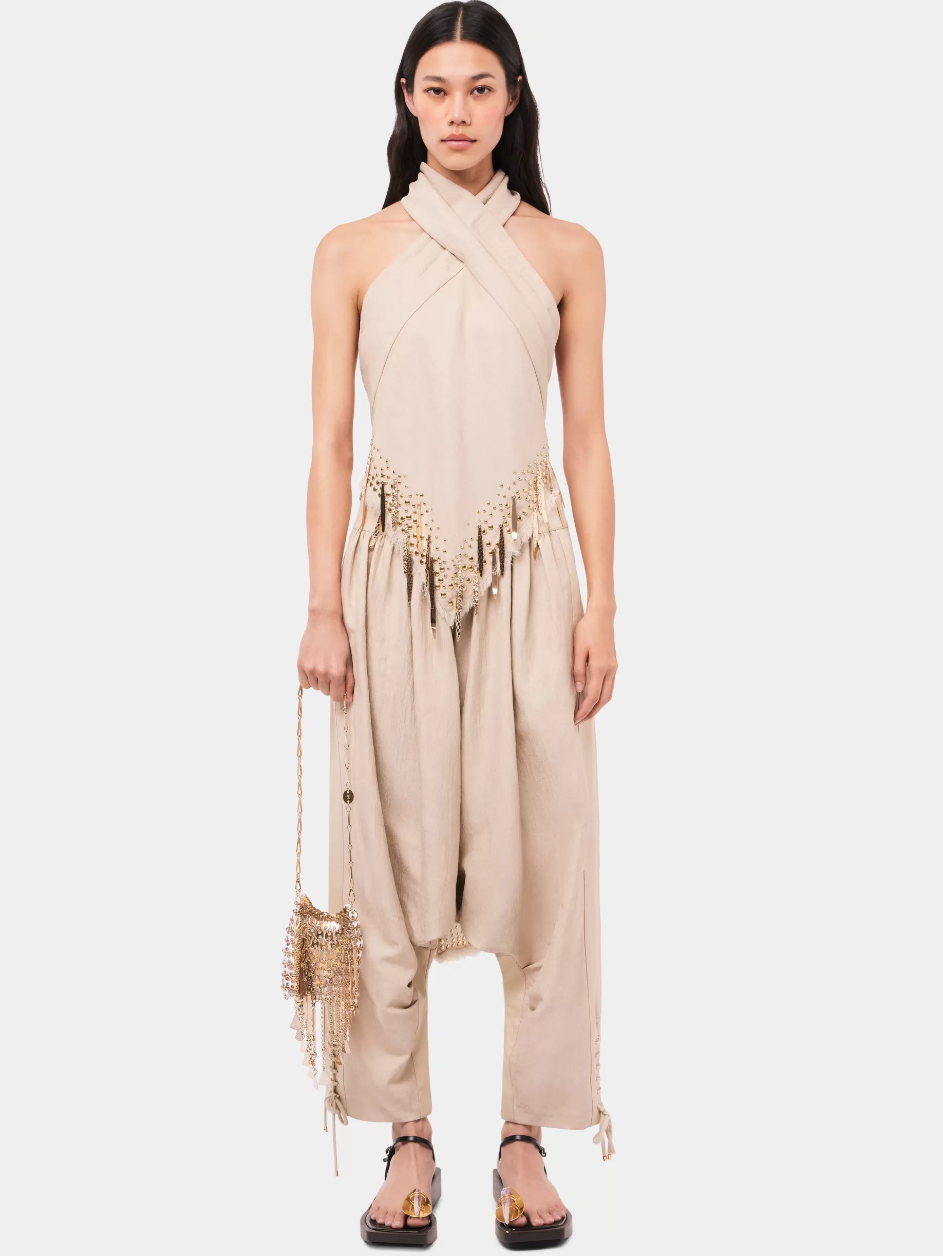 Rabanne Tailored baggy sand colored pants in wool