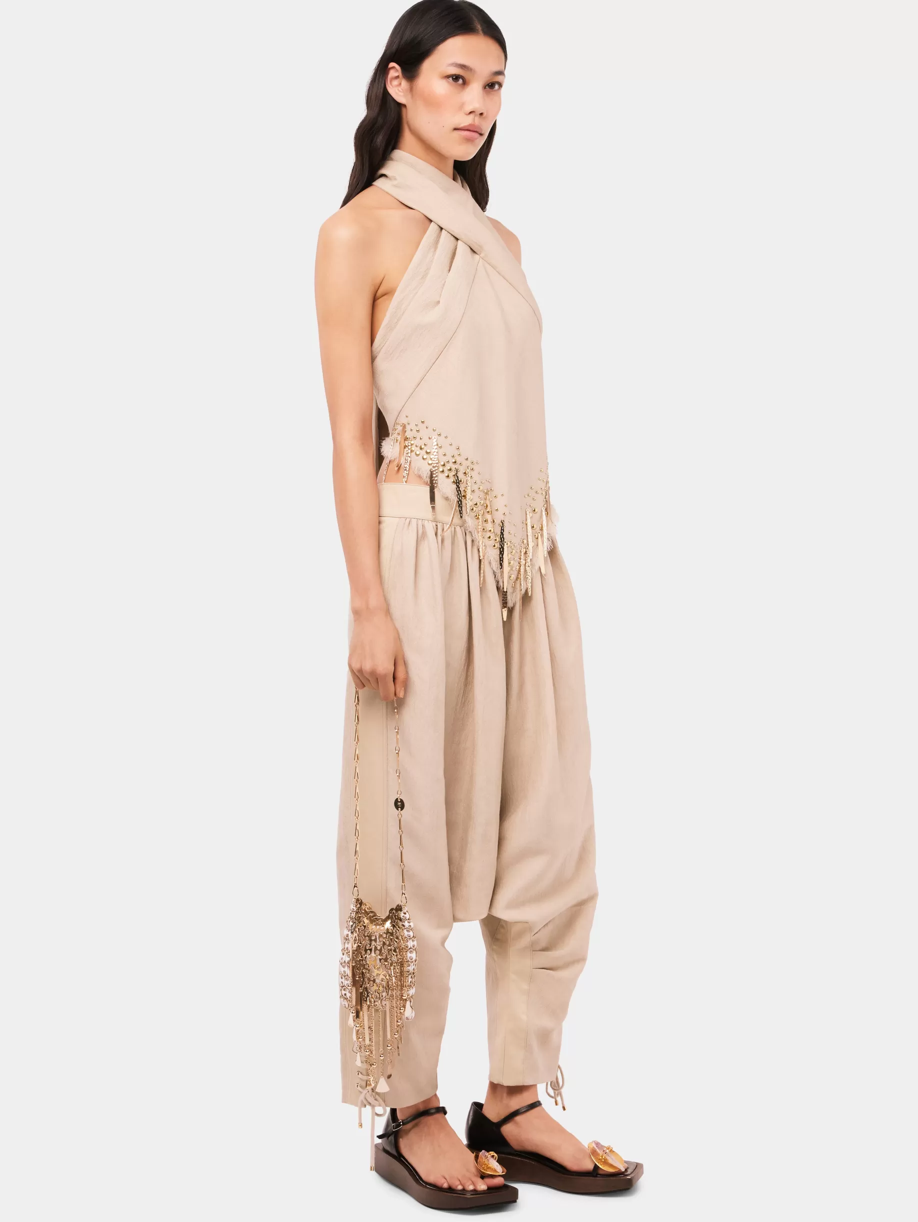 Rabanne Tailored baggy sand colored pants in wool
