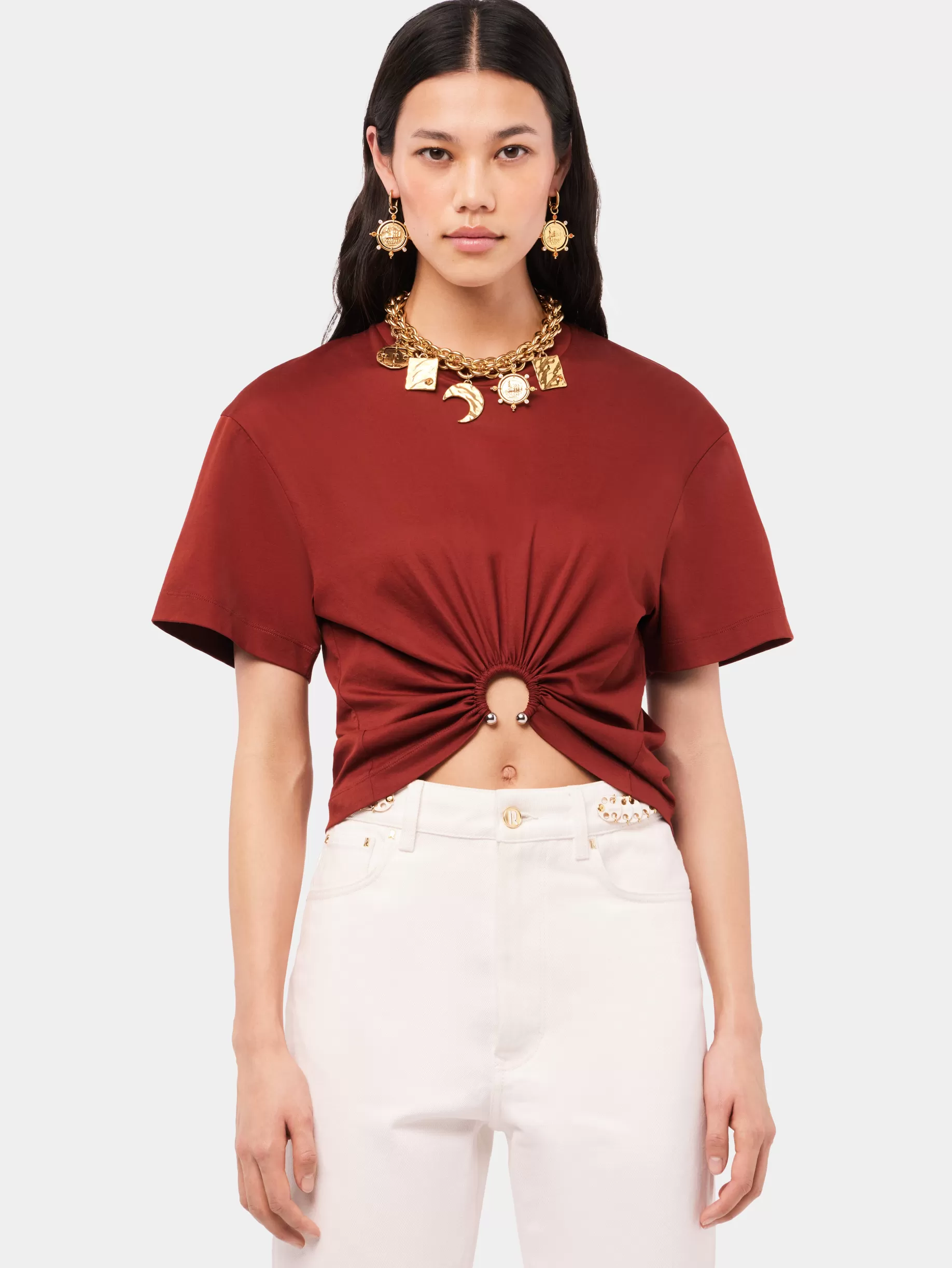 Rabanne Terracotta T-Shirt with piercing signature