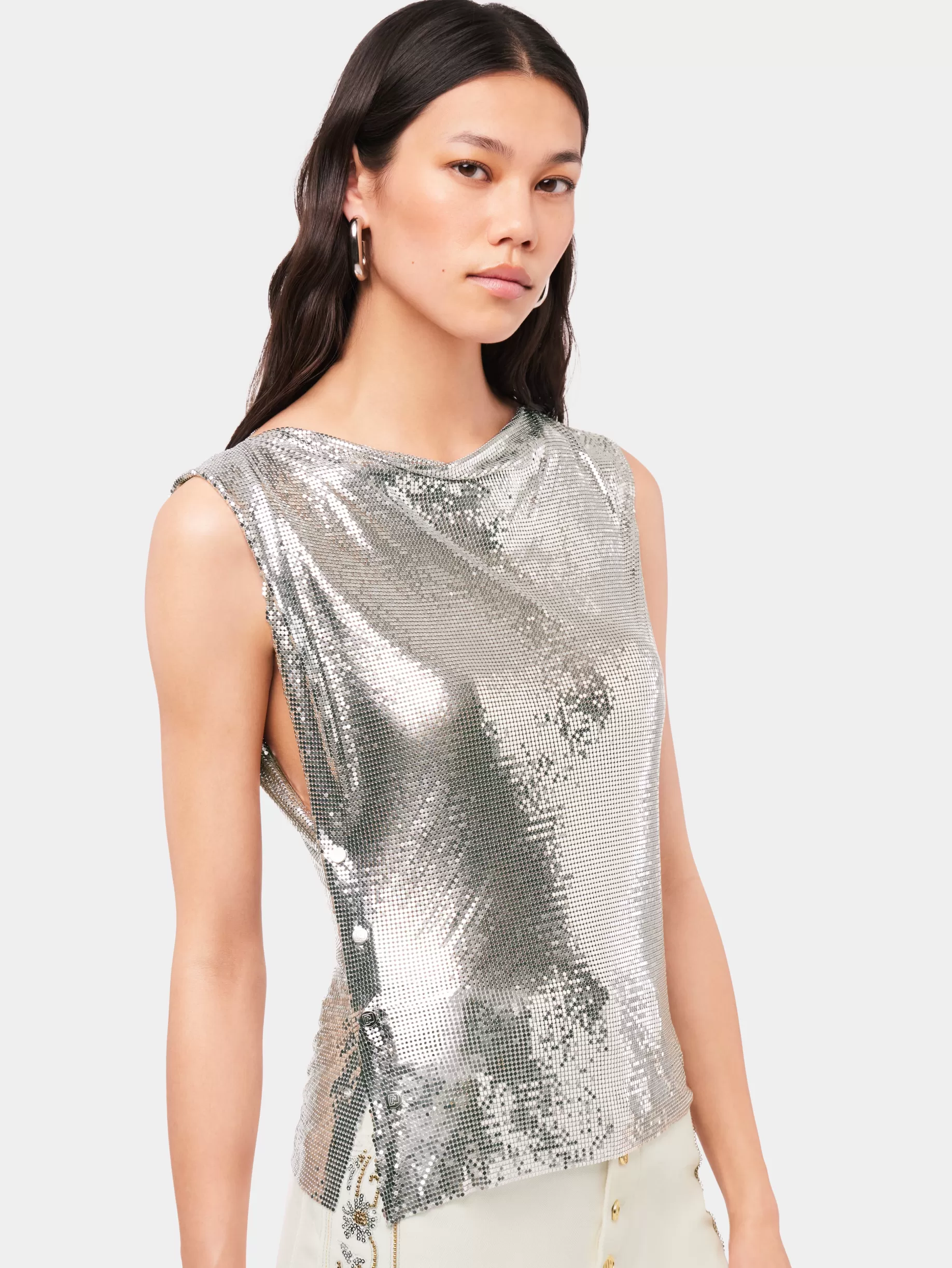 Rabanne Top in a silver mini mesh