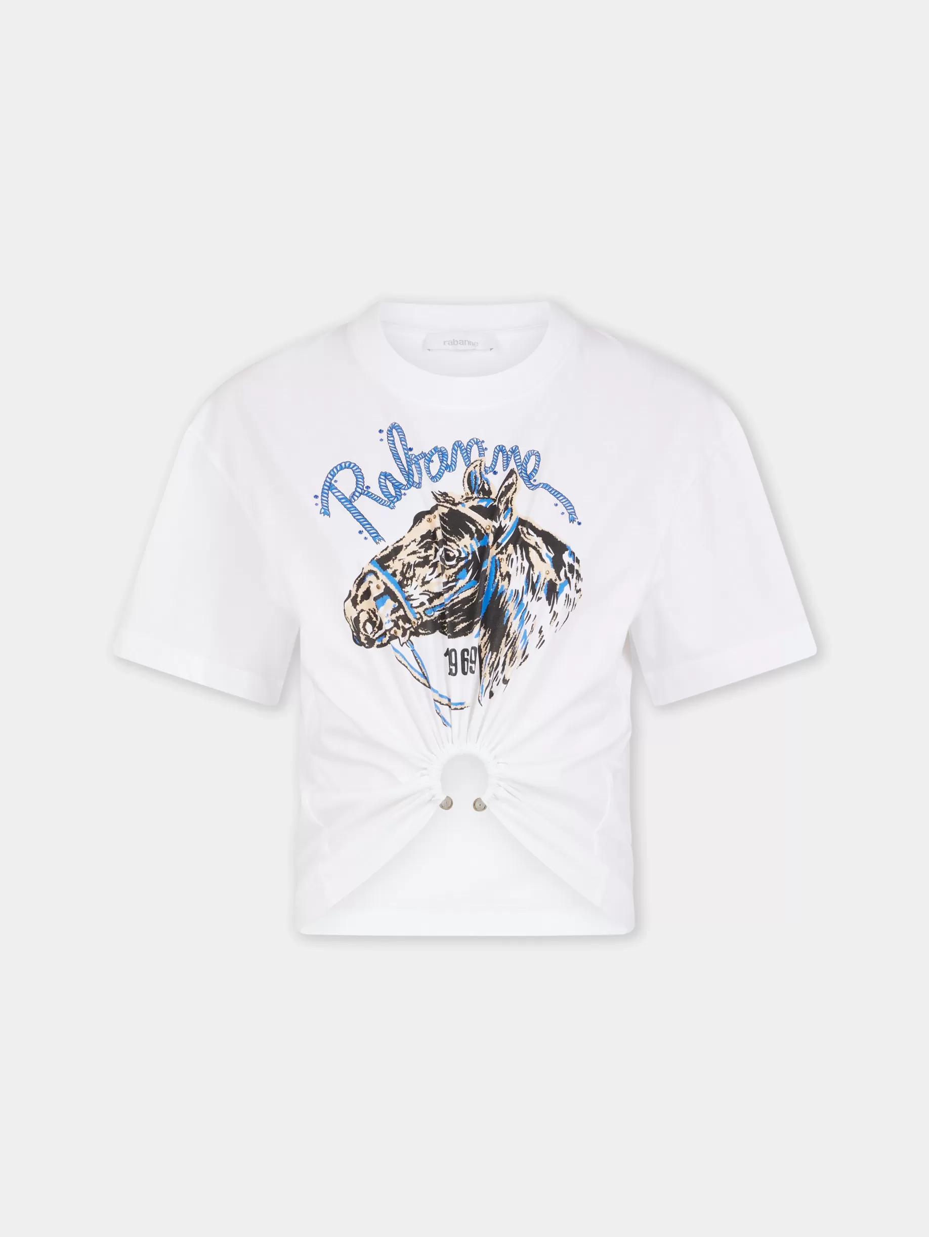 Rabanne WHITE TEE-SHIRT PIERCING IN COTTON